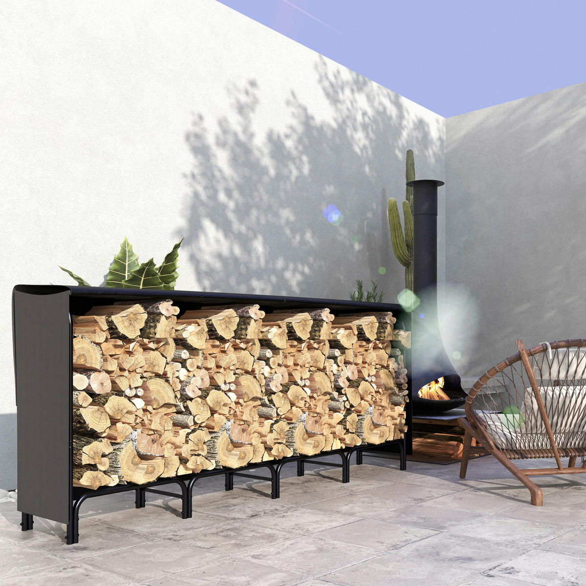 Outsunny Kaminholzregal schwarz B/H/L: ca. 36x99x240 cm Kaminholzregal - schwarz (240,00/36,00/99,00cm) - Outsunny