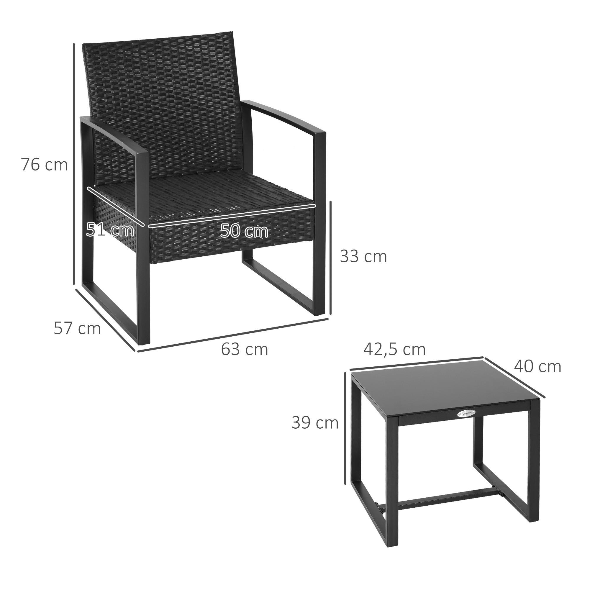 Outsunny Gartenlounge-Set 3tlg. schwarz Kunststoff B/H/L: ca. 57x76x63 cm Gartenlounge-Set 3tlg. - schwarz (63,00/57,00/76,00cm) - Outsunny