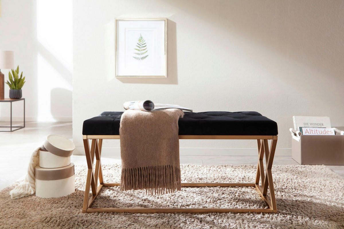Sitzbank schwarz gold lackiert Samt Edelstahl B/H/T: ca. 90x46x44 cm Sitzbank - gold/schwarz (90,00/46,00/44,00cm) - Wohnling
