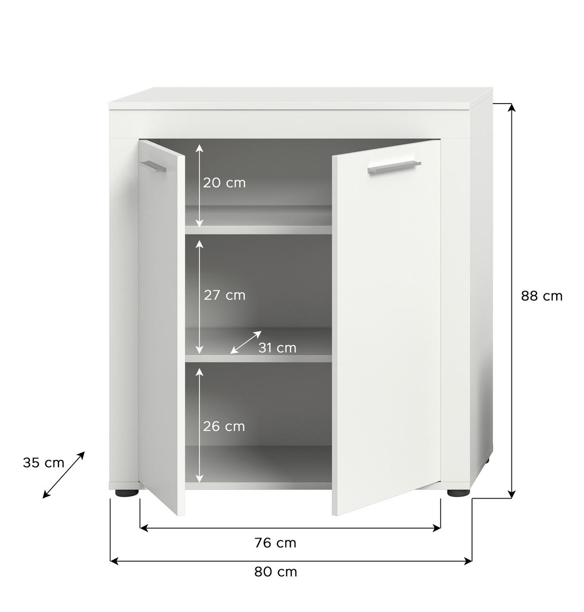 Highboard Jam weiß B/H/T: ca. 80x88x35 cm Jam - weiß (80,00/88,00/35,00cm) - xonox.home