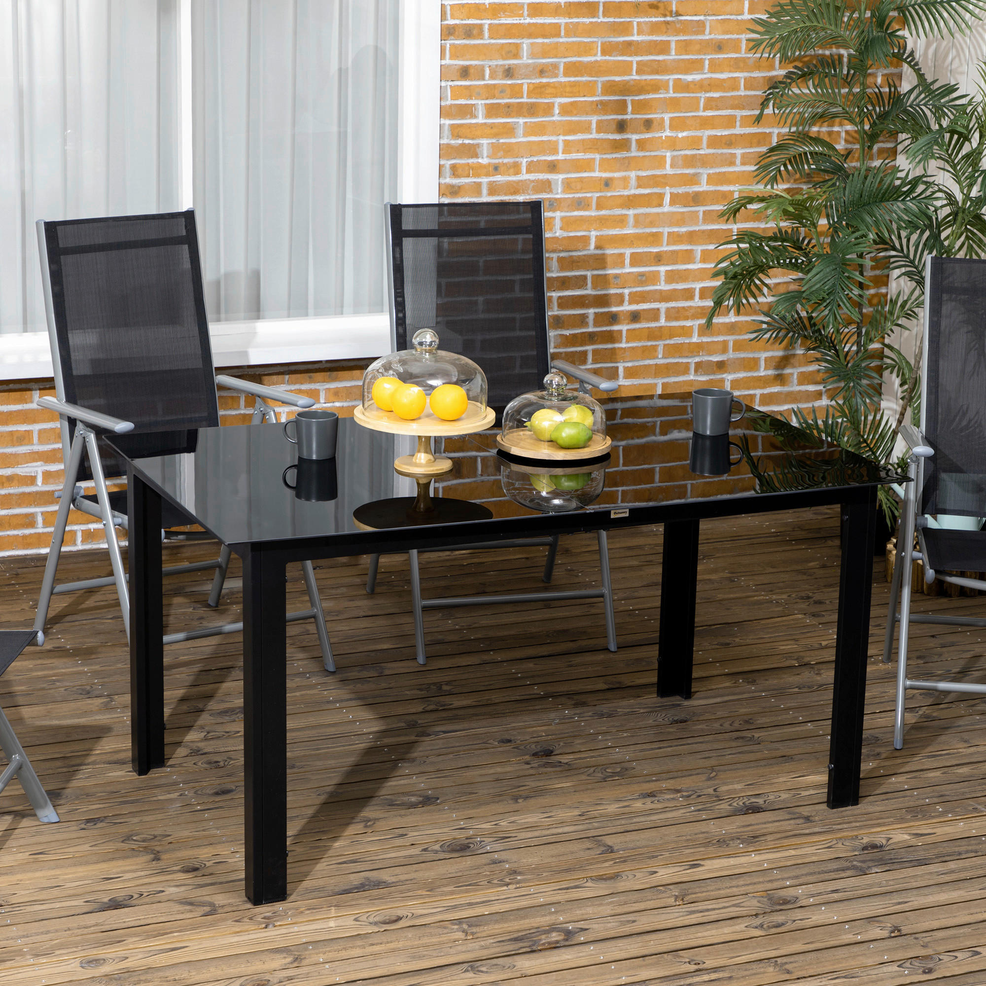 Outsunny Gartentisch schwarz Aluminium B/H/L: ca. 90x74x150 cm Gartentisch - schwarz (150,00/90,00/74,00cm) - Outsunny