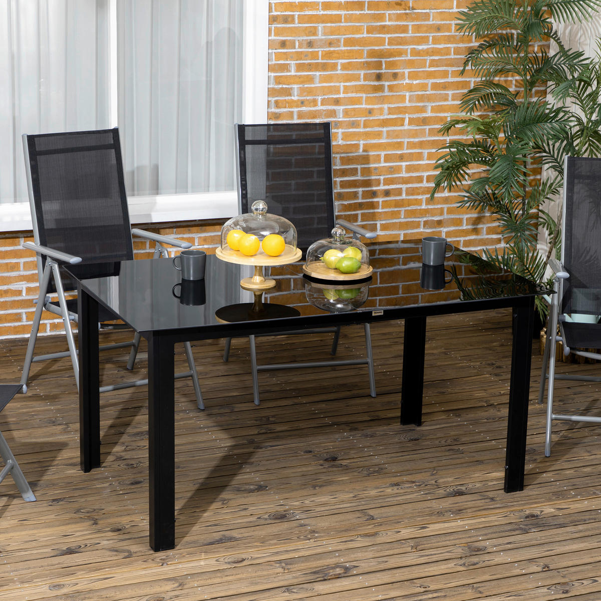 Outsunny Gartentisch schwarz Aluminium B/H/L: ca. 90x74x150 cm Gartentisch - schwarz (150,00/90,00/74,00cm) - Outsunny