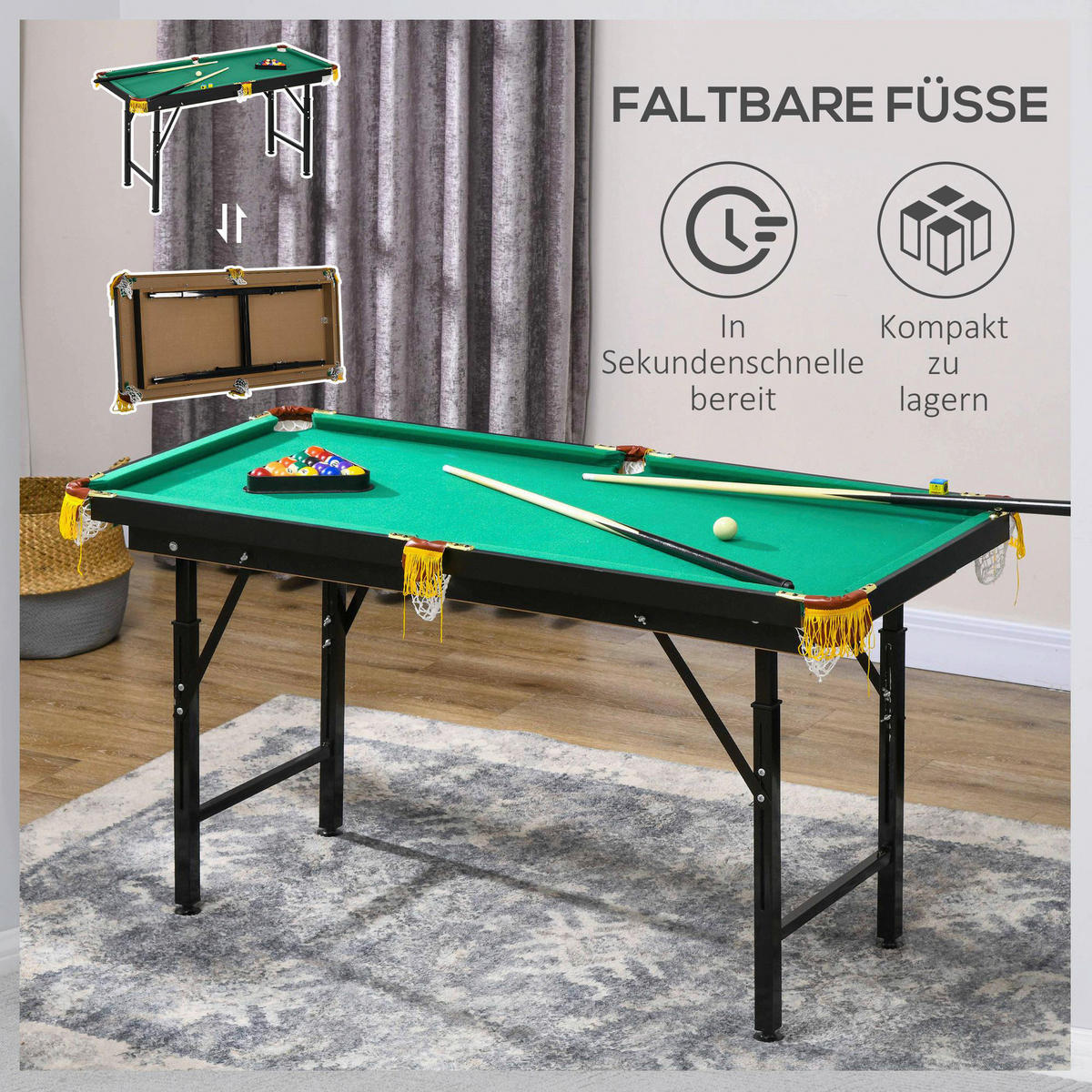 SPORTNOW Billardtisch grün Stahl B/H/L: ca. 63x75x140 cm Billardtisch - grün (140,00/63,00/75,00cm) - SPORTNOW