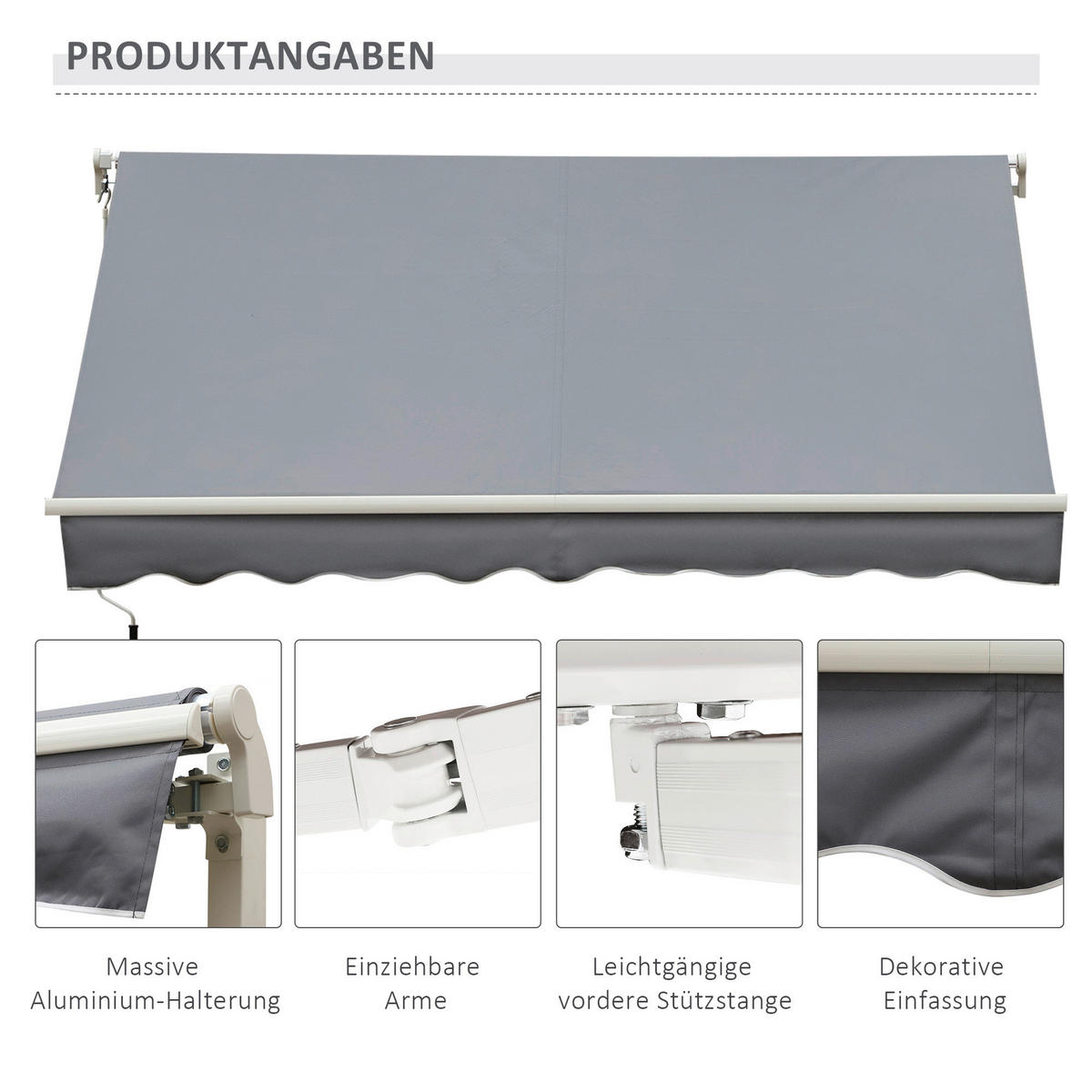 Fenstermarkise mit Handkurbel weiß B/T/L: ca. 245x350x395 cm Fenstermarkise mit Handkurbel - weiß/grau (245,00/395,00cm) - Outsunny