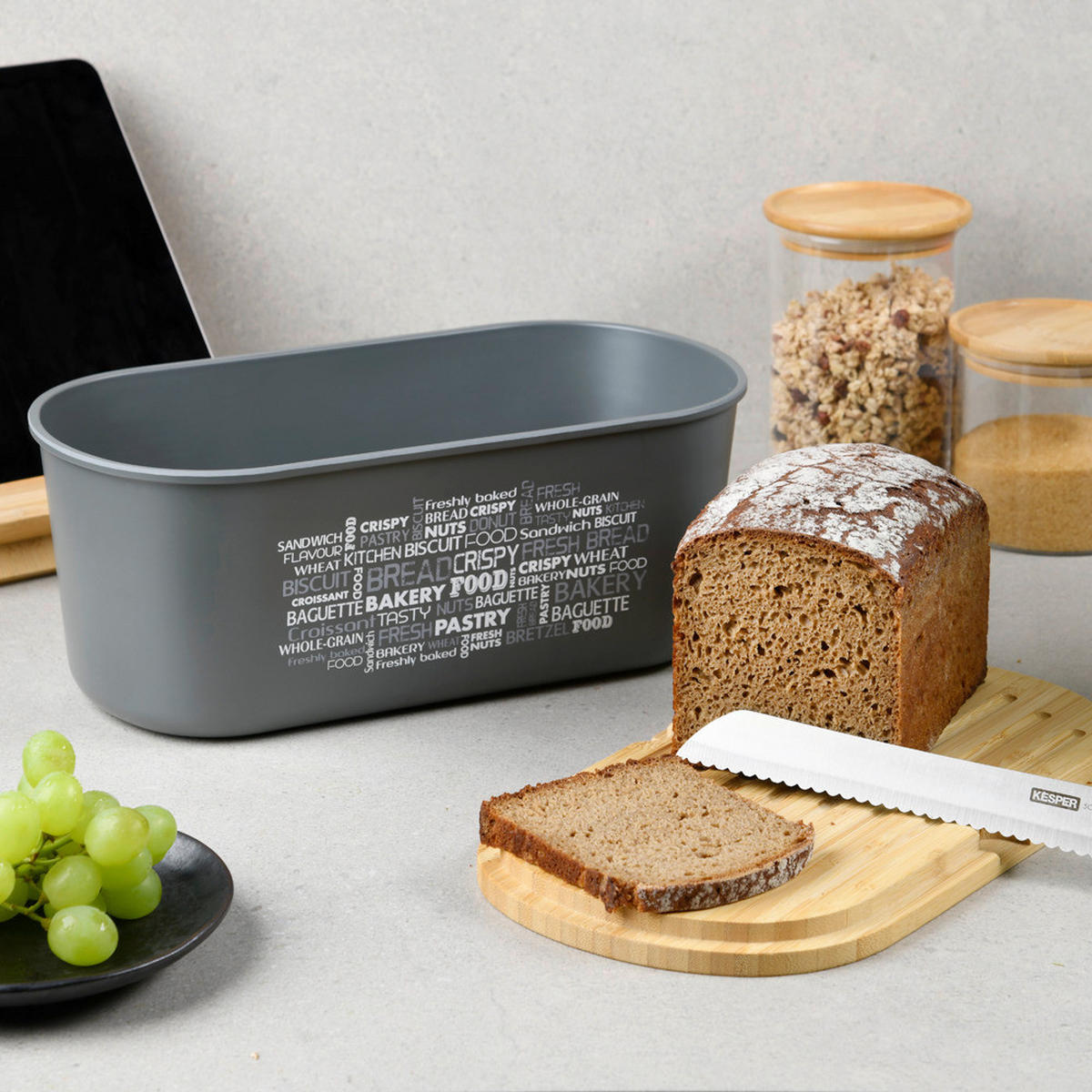 Kesper Brotbox grau Kunststoff B/H/L: ca. 20x14,5x34 cm Brotbox - natur/grau (34,00/20,00/14,50cm) - Kesper
