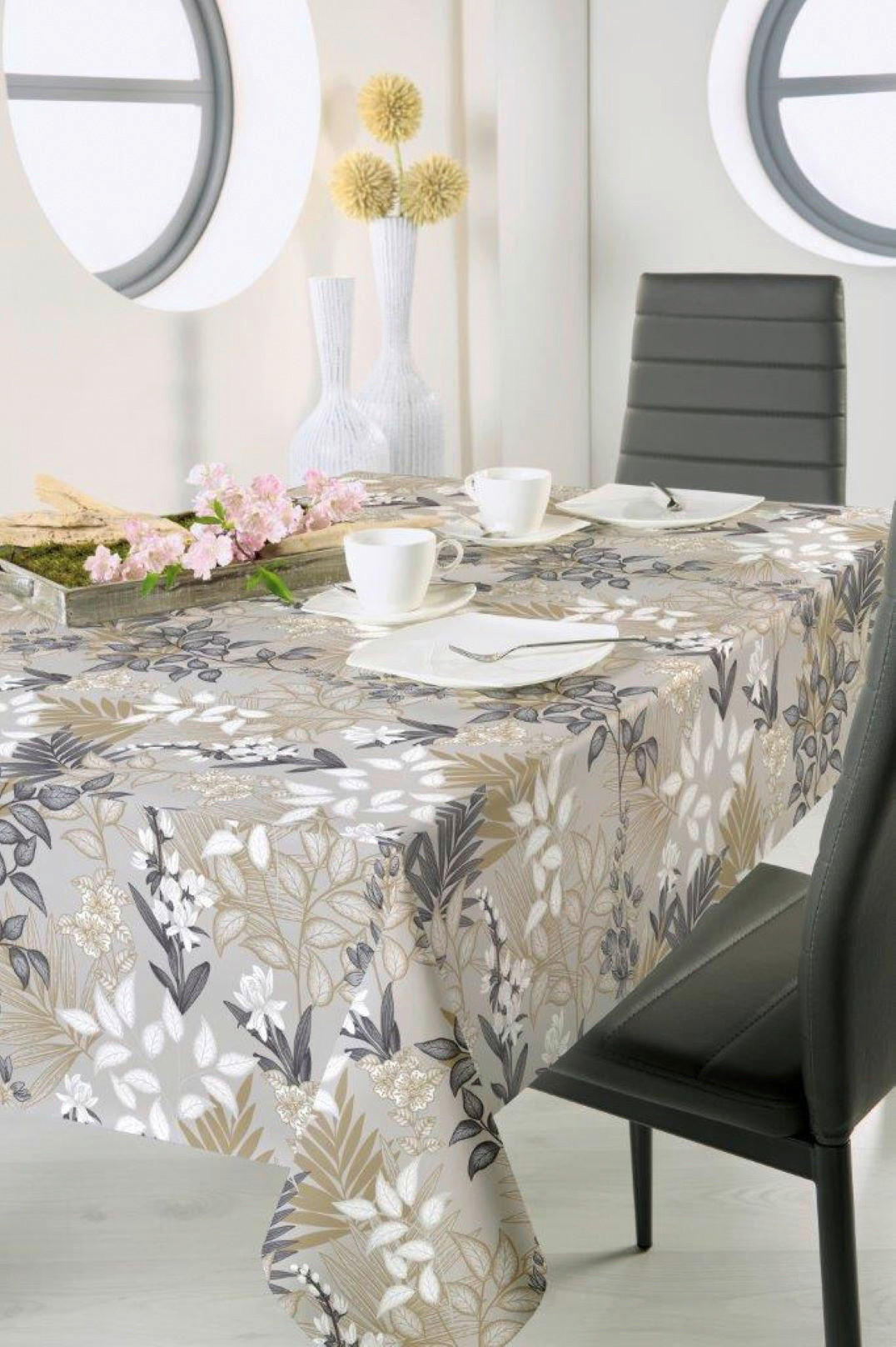 Milano Abwaschbarer Tischbelag Palmblätter grau B: ca. 140 cm Palmblätter - taupe/grau (140,00cm) - Milano