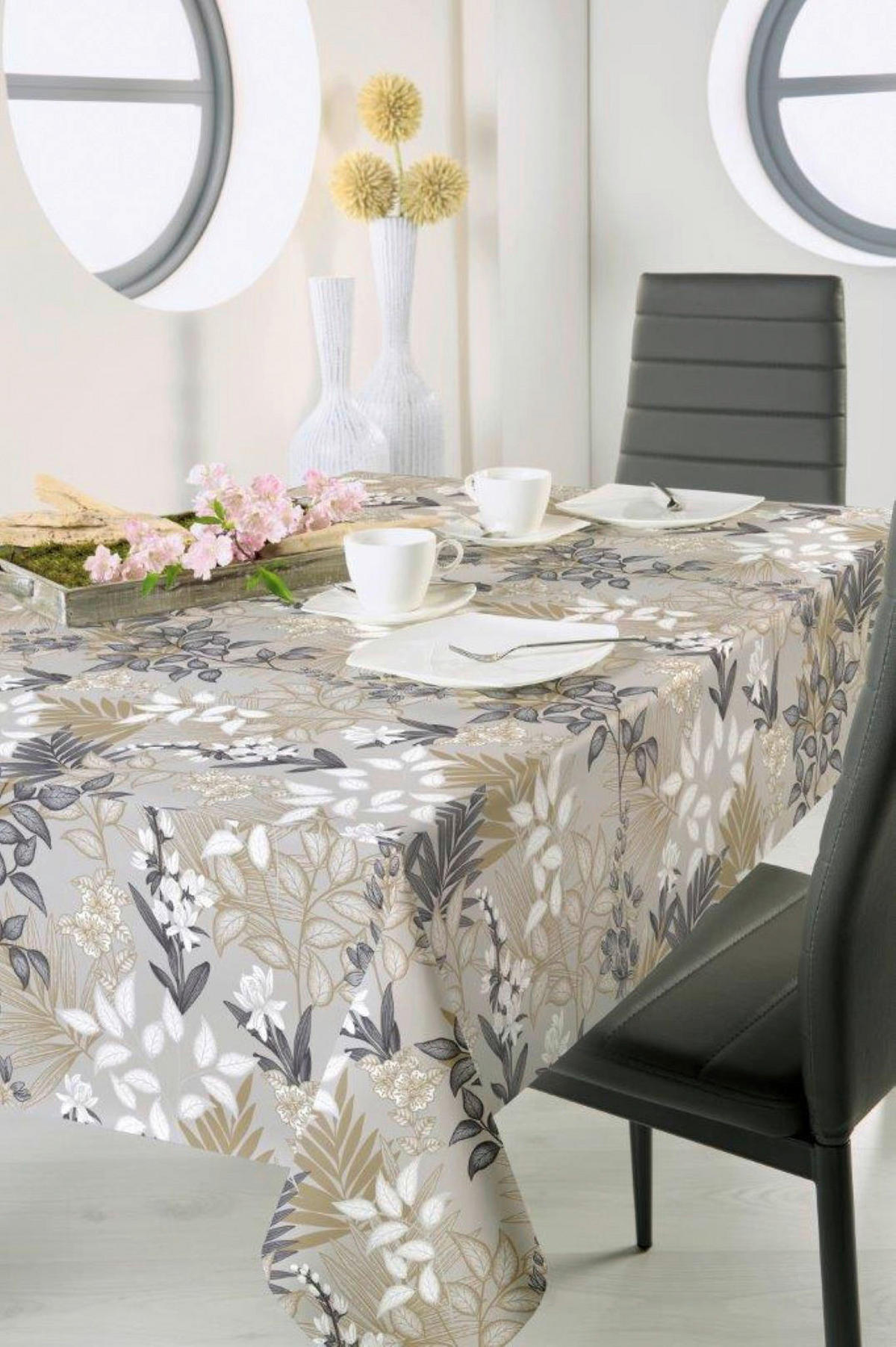 Milano Abwaschbarer Tischbelag Palmblätter grau B: ca. 140 cm Palmblätter - taupe/grau (140,00cm) - Milano