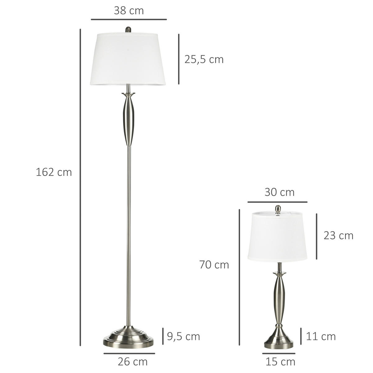 HOMCOM Stehleuchte silber weiß Stahl Leinen B/H/T: ca. 38x162x38 cm Stehleuchten-Set B31-334V90 - weiß/silber (38,00/162,00/38,00cm) - HOMCOM