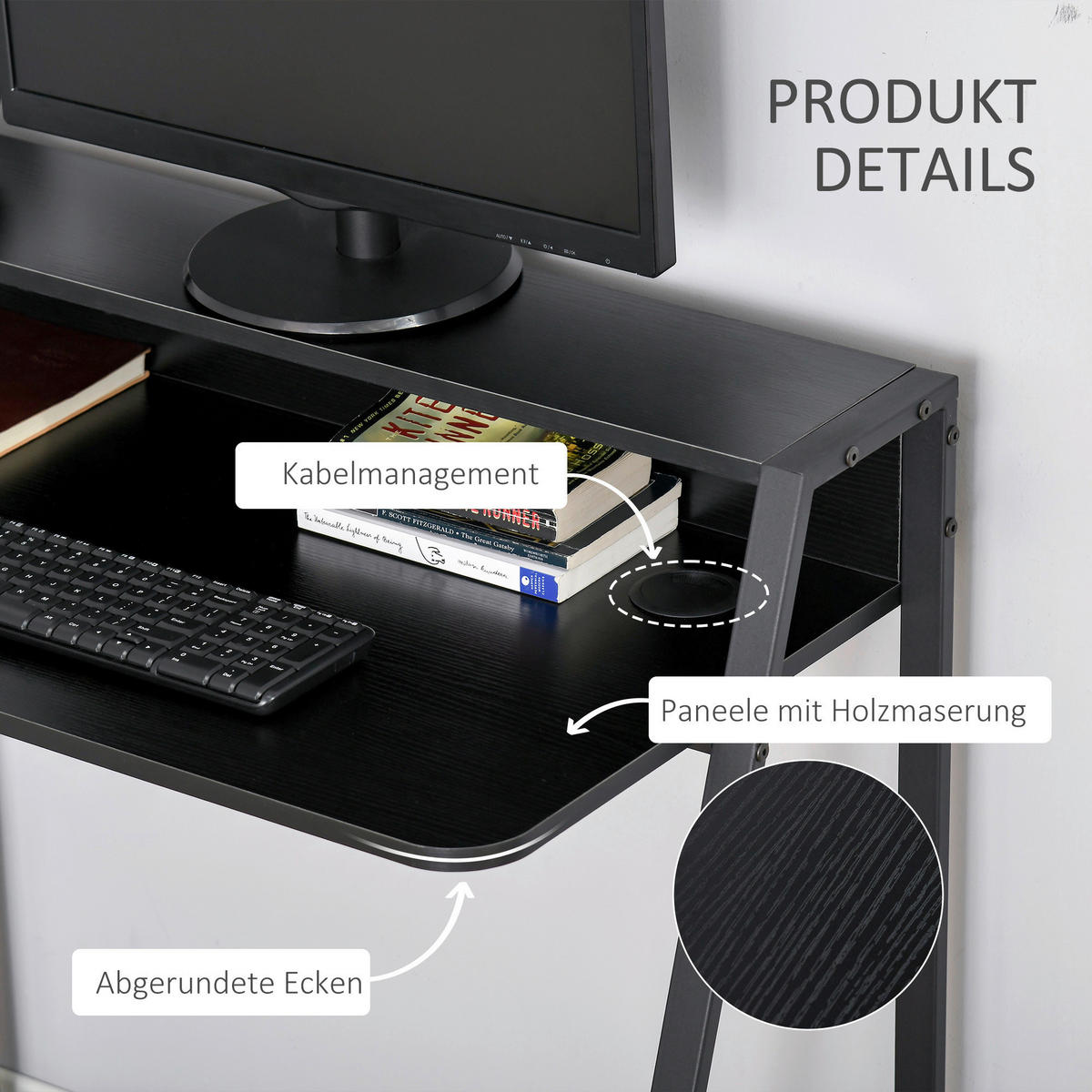 Schreibtisch 836-055BK schwarz B/H/T: ca. 84x85x45 cm 836-055BK - schwarz (84,00/85,00/45,00cm) - HOMCOM