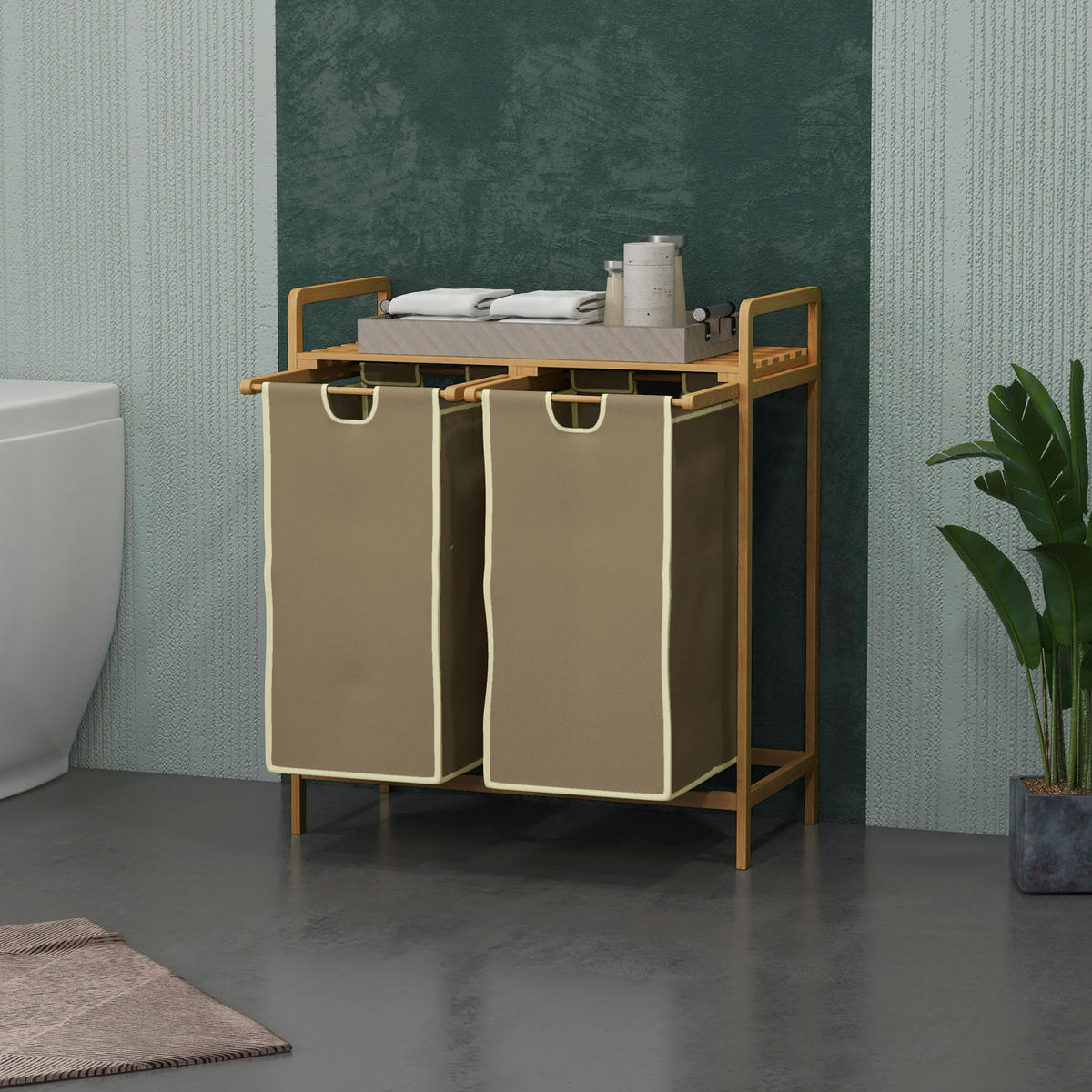 HOMCOM Wäschekorb creme B/H/L: ca. 33x63,5x73 cm Wäschekorb - natur/creme (73,00/33,00/63,50cm) - HOMCOM