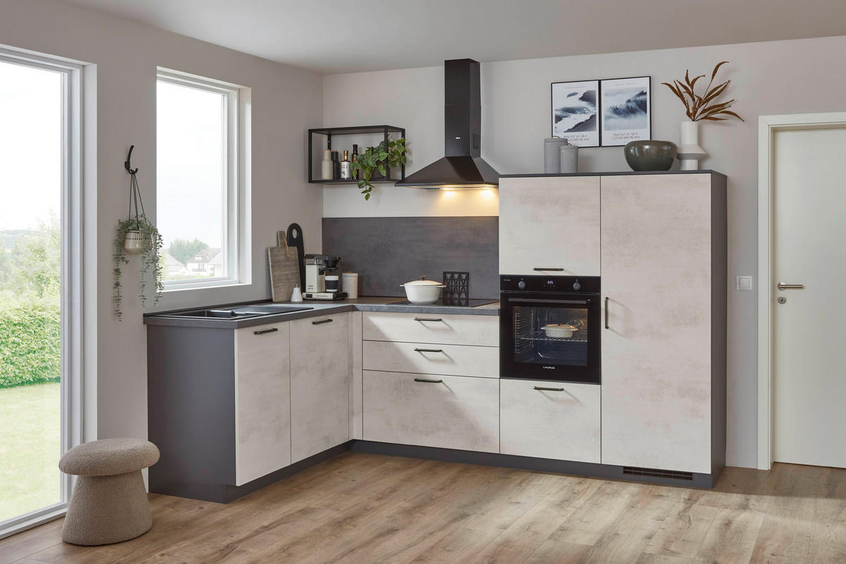 nobilia Winkelküche Riva Weißbeton Nachbildung B/L: ca. 170x275 cm Riva - Beton Schiefergrau/Weißbeton (170,00/275,00cm) - nobilia