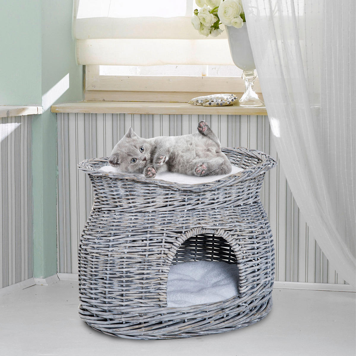 PawHut Katzenkorb grau Weide B/H/L: ca. 37x40x56 cm Katzenkorb - grau (56,00/37,00/40,00cm) - PawHut