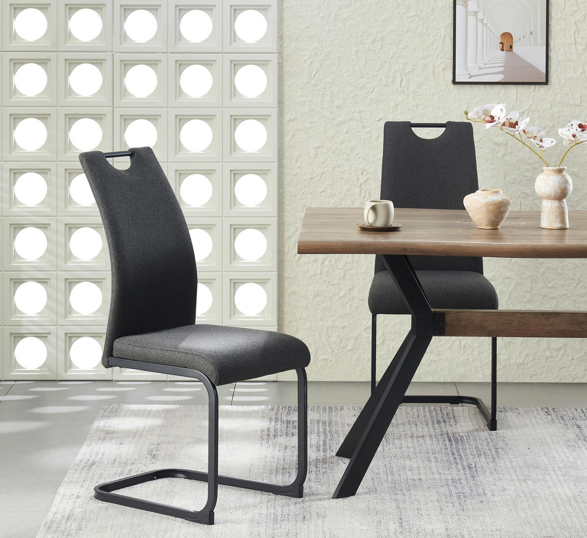 Schwingstuhl HANNA, 2er Set anthrazit schwarz Webstoff B/H/T: ca. 43x98x59 cm HANNA, 2er Set - schwarz/anthrazit (43,00/98,00/59,00cm) - xonox.home