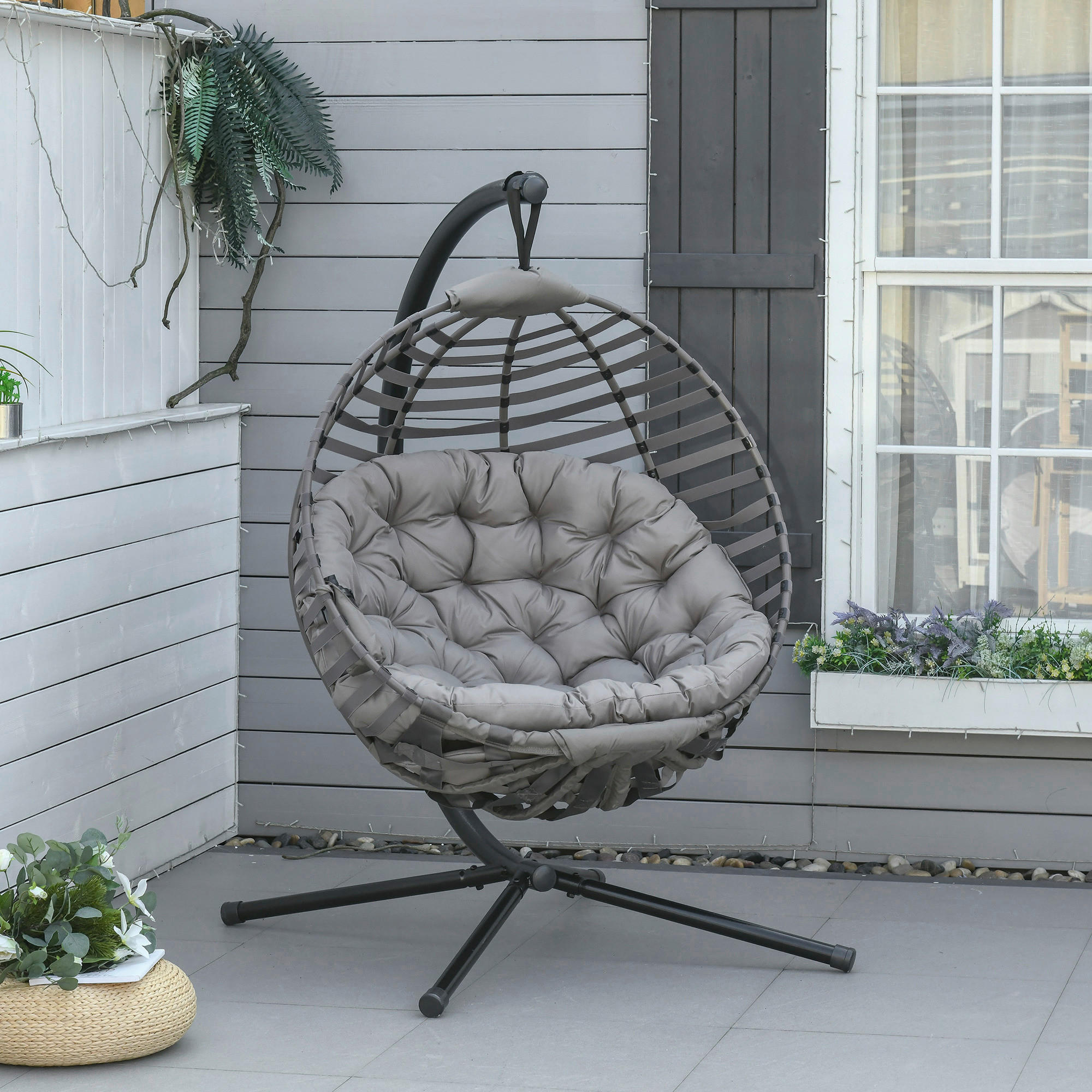 Outsunny Hängesessel braun Stahl B/H/L: ca. 118x172x126 cm Hängesessel - braun (126,00/118,00/172,00cm) - Outsunny