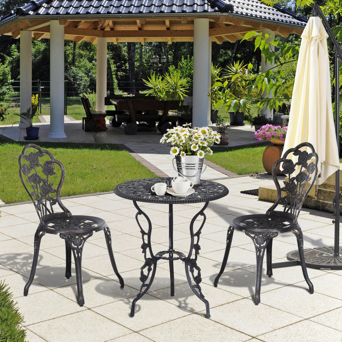 Outsunny Bistro-Set bronze Alu B/H/L: ca. 60x67x60 cm Bistro-Set - bronze (60,00/60,00/67,00cm) - Outsunny
