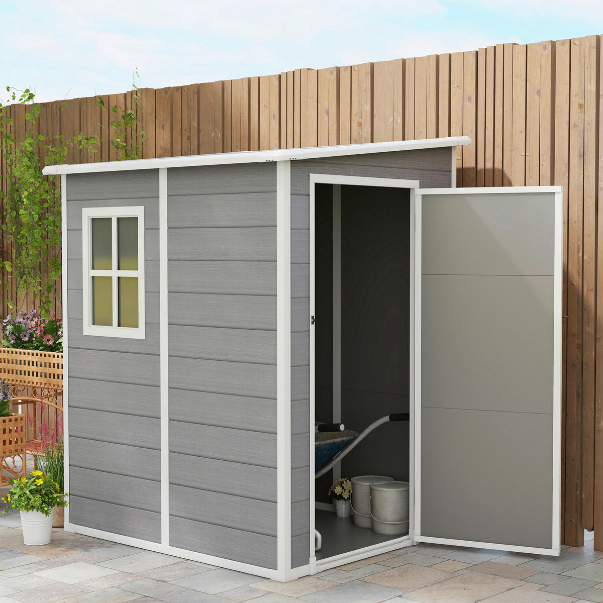 Outsunny Gartenhaus grau B/H/L: ca. 149x192x122 cm Gartenhaus - grau (122,00/149,00/192,00cm) - Outsunny