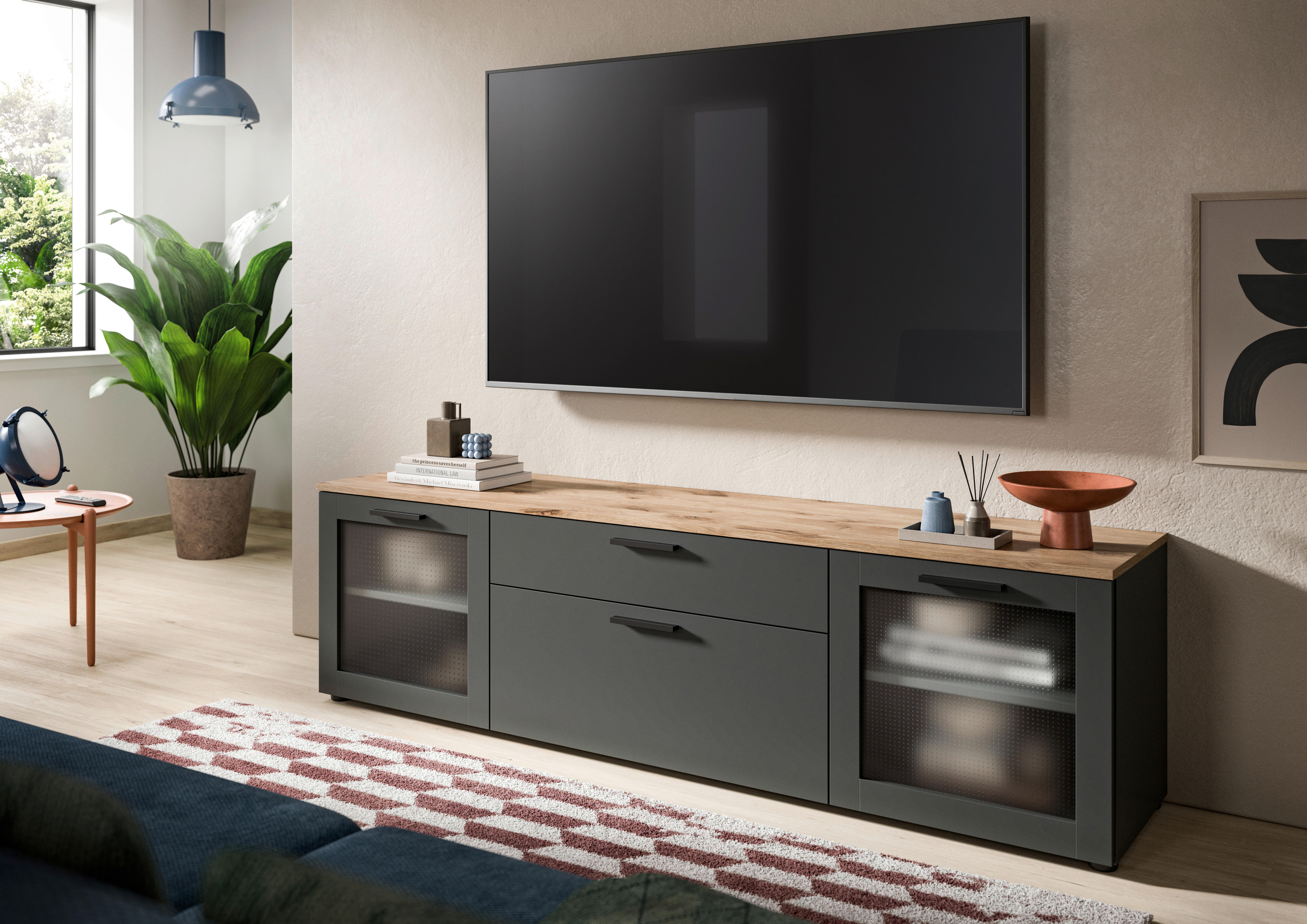 TV-Lowboard Niklas anthrazit Eiche Nox Oak Nachbildung B/H/T: ca. 185x52x40 cm Niklas - Eiche/anthrazit (185,00/52,00/40,00cm)
