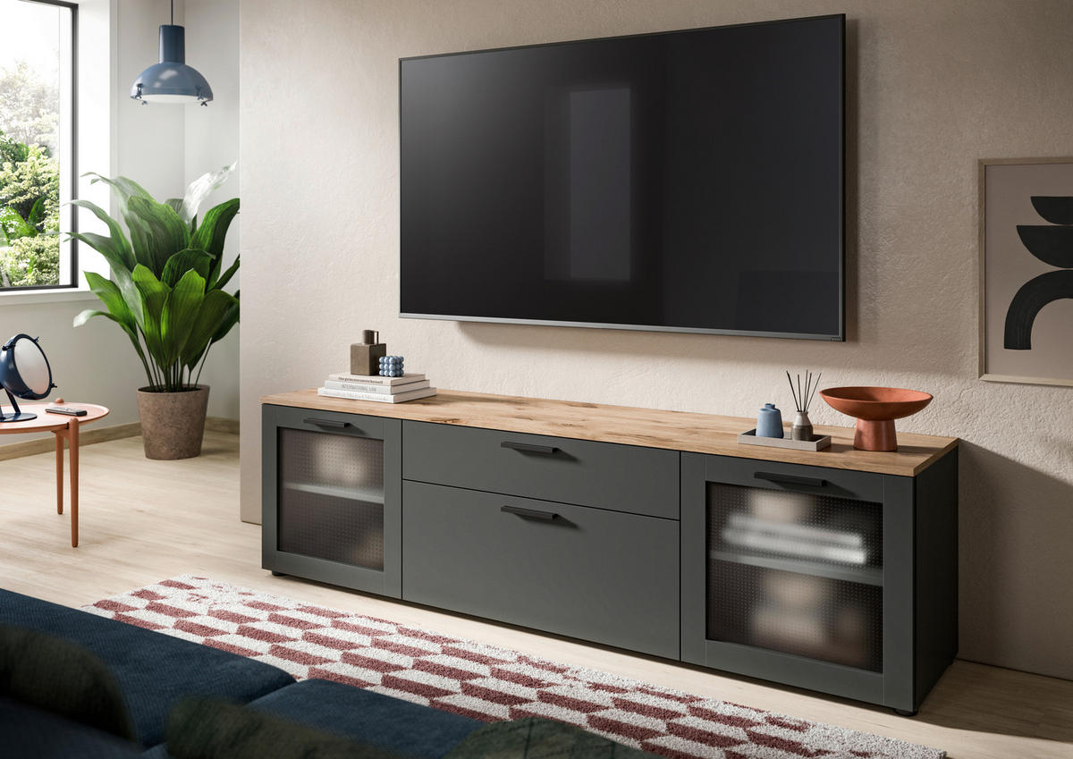 TV-Lowboard Niklas anthrazit Eiche Nox Oak Nachbildung B/H/T: ca. 185x52x40 cm Niklas - Eiche/anthrazit (185,00/52,00/40,00cm)