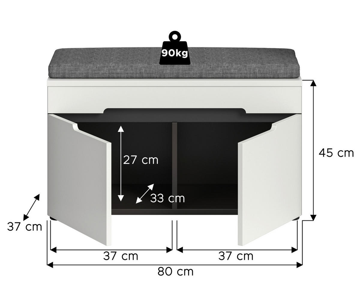 Sitzbank Canu basaltgrau Nachbildung weiß B/H/T: ca. 80x45x37 cm Canu - weiß/basaltgrau (80,00/45,00/37,00cm) - xonox.home