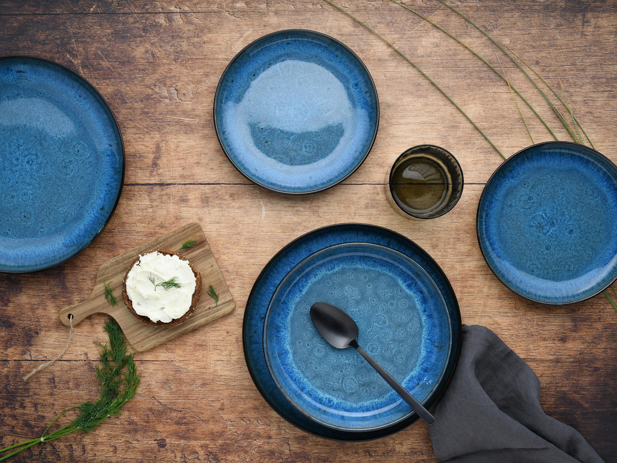 CreaTable Tafelservice Nordic Fjord Blue blau Steinzeug 18 tlg. Nordic Fjord Blue - blau - CreaTable