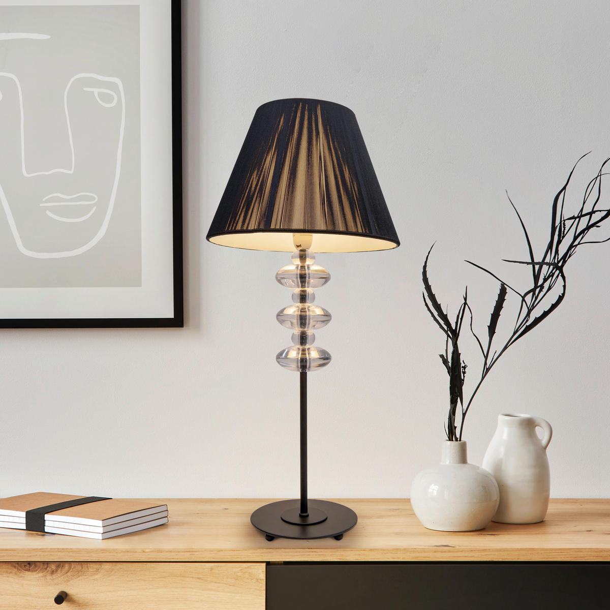 Näve Leuchten Tischleuchte 314022 schwarz Metall Kunststoff B/H/T: ca. 26x51x26 cm E14 1 Brennstellen Tischleuchte - schwarz (26,00/51,00/26,00cm) - Näve Leuchten