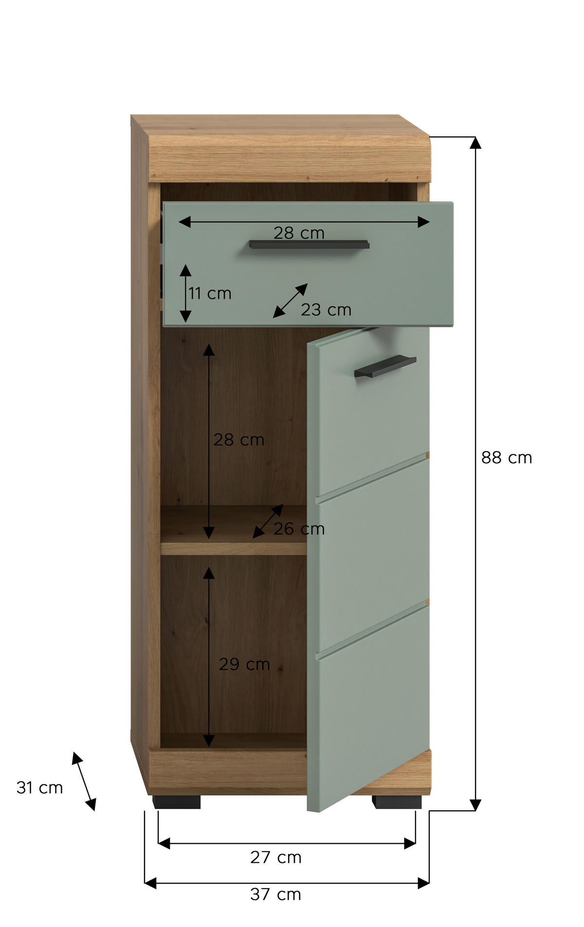 Schrank Scout Eiche Artisan Nachbildung salbei Nachbildung B/H/T: ca. 37x88x31 cm Scout - Eiche/salbei (37,00/88,00/31,00cm) - xonox.home