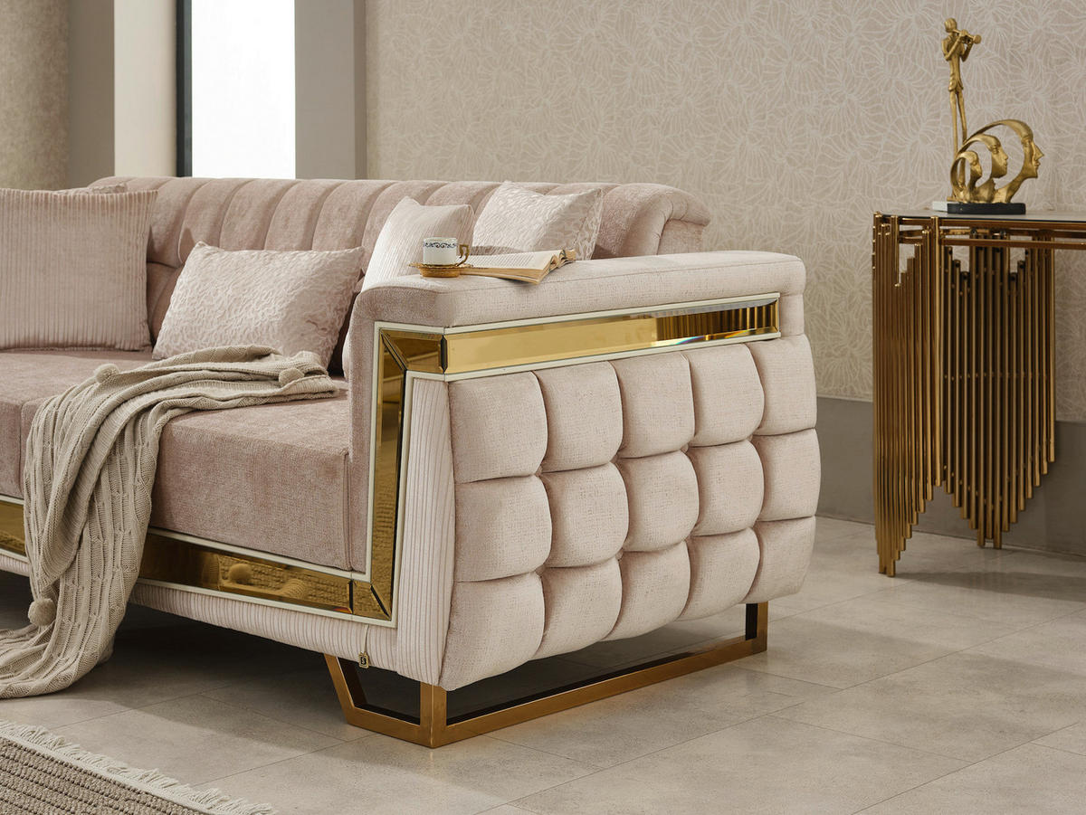 Sofa 3-2-1 Pera beige Webstoff Pera - gold/beige