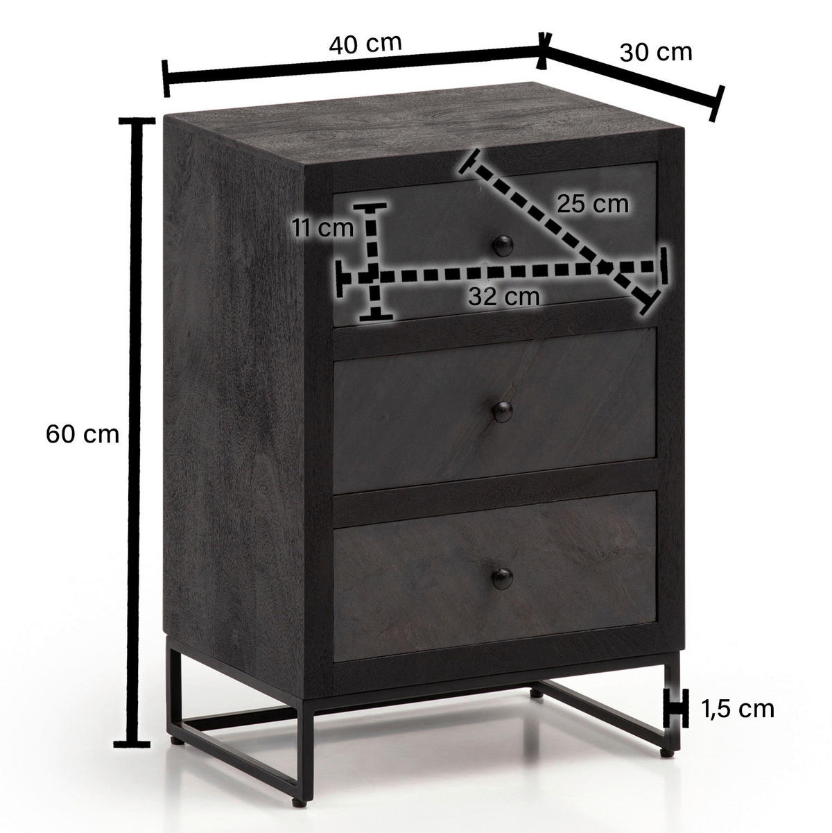 Nachtkonsole schwarz B/H/T: ca. 40x60x30 cm Nachttisch - schwarz (40,00/60,00/30,00cm) - Wohnling