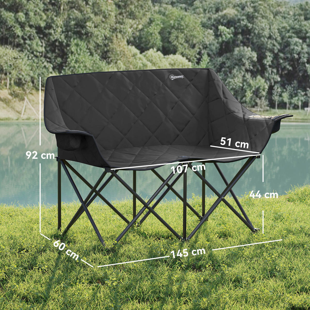 Outsunny Campingstuhl schwarz Metall B/H/L: ca. 60x92x145 cm Campingstuhl - schwarz (145,00/60,00/92,00cm) - Outsunny
