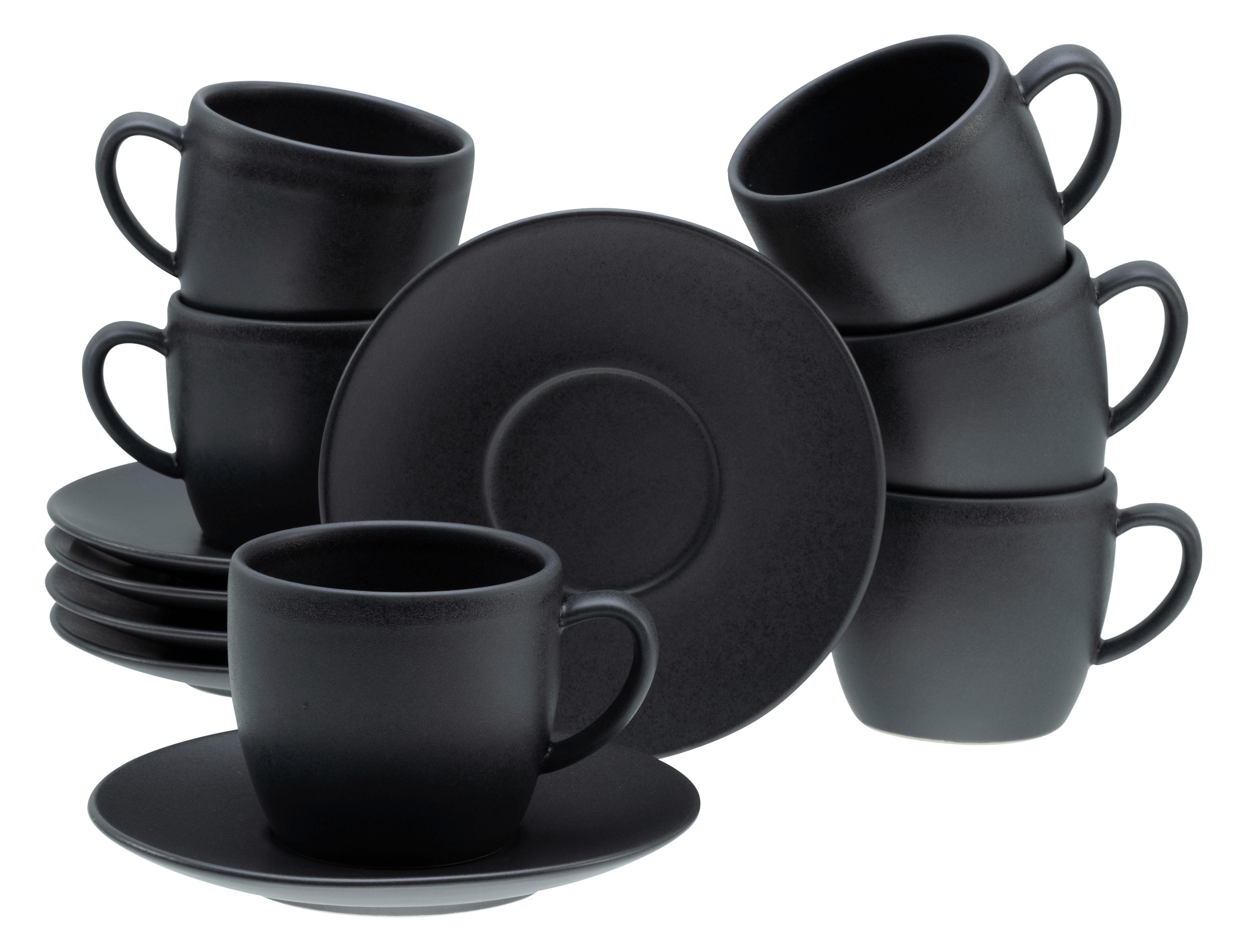 CreaTable Cappuccinotassen-Set Soft Touch schwarz Steinzeug 12 tlg. Soft Touch - schwarz - CreaTable