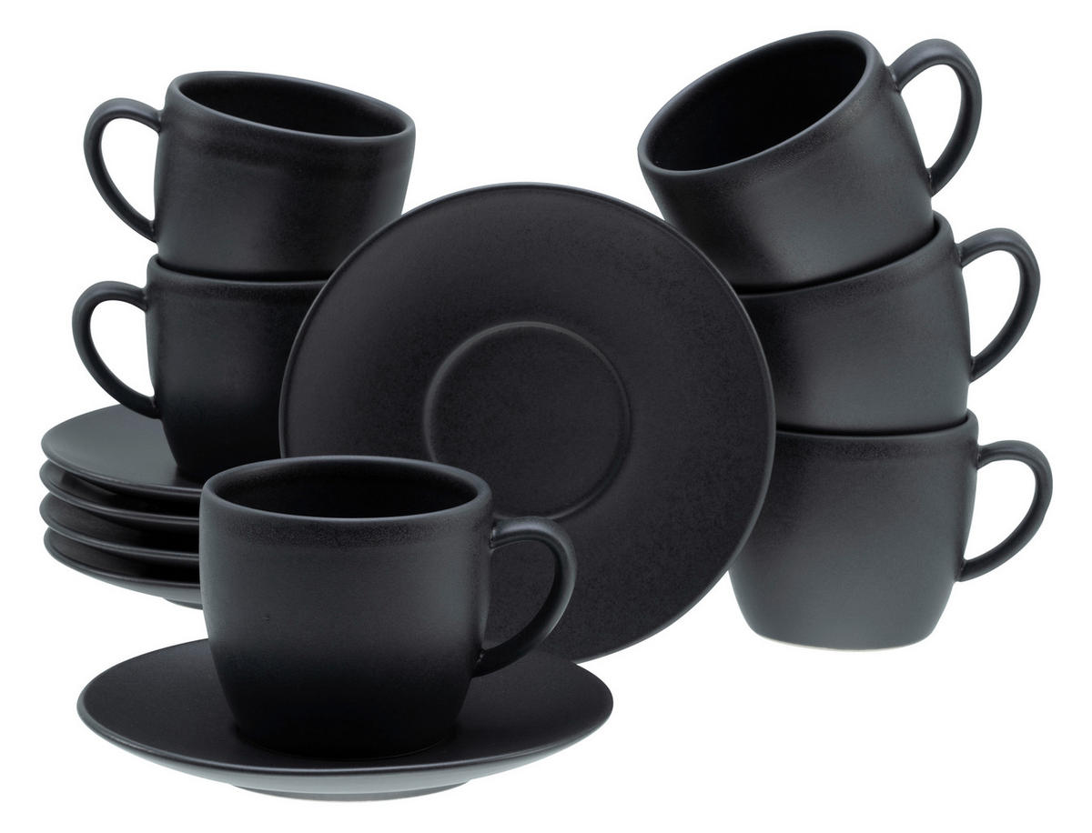 CreaTable Cappuccinotassen-Set Soft Touch schwarz Steinzeug 12 tlg. Soft Touch - schwarz - CreaTable