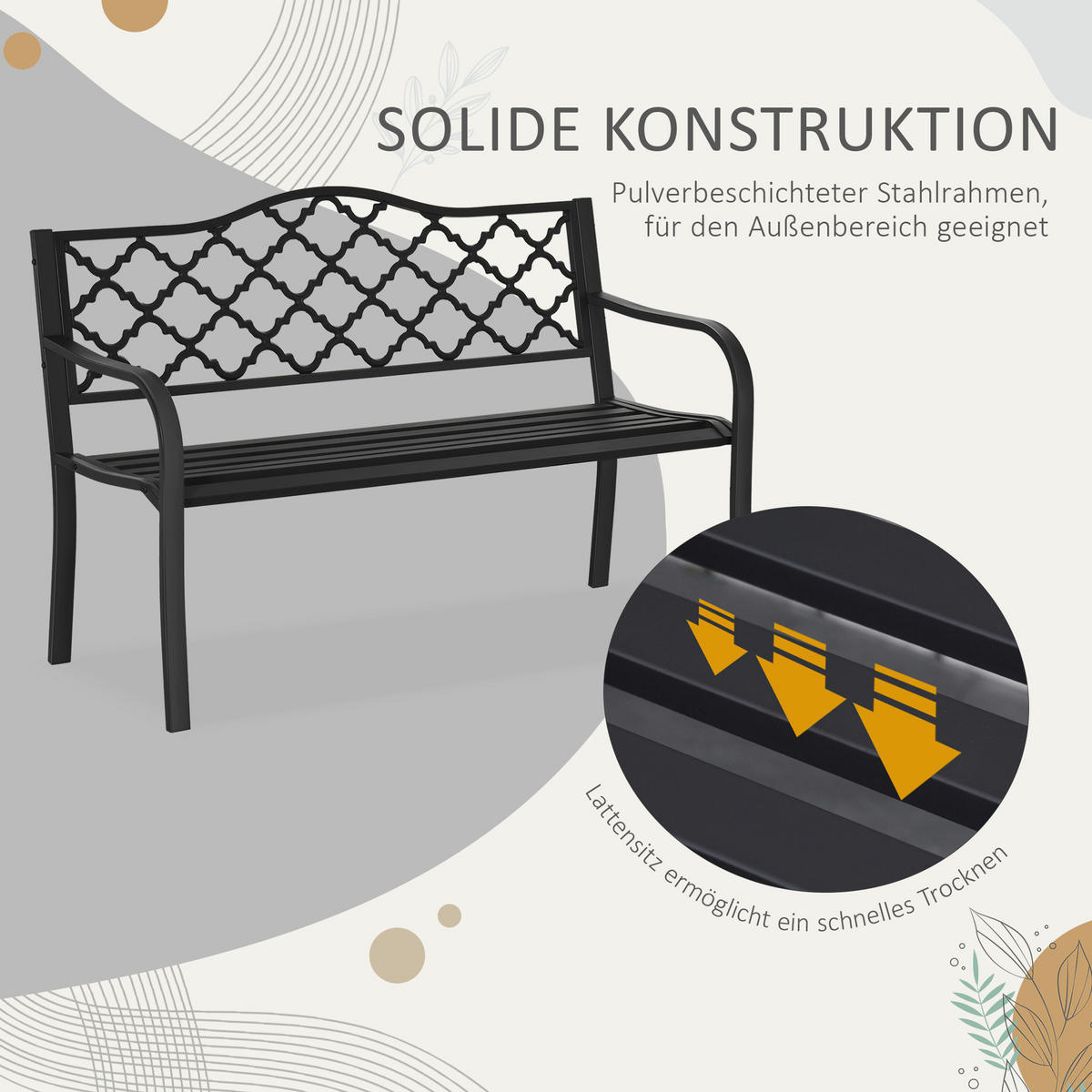 Outsunny Gartenbank schwarz Eisen B/H/L: ca. 58,5x89x128 cm Gartenbank - schwarz (128,00/58,50/89,00cm) - Outsunny