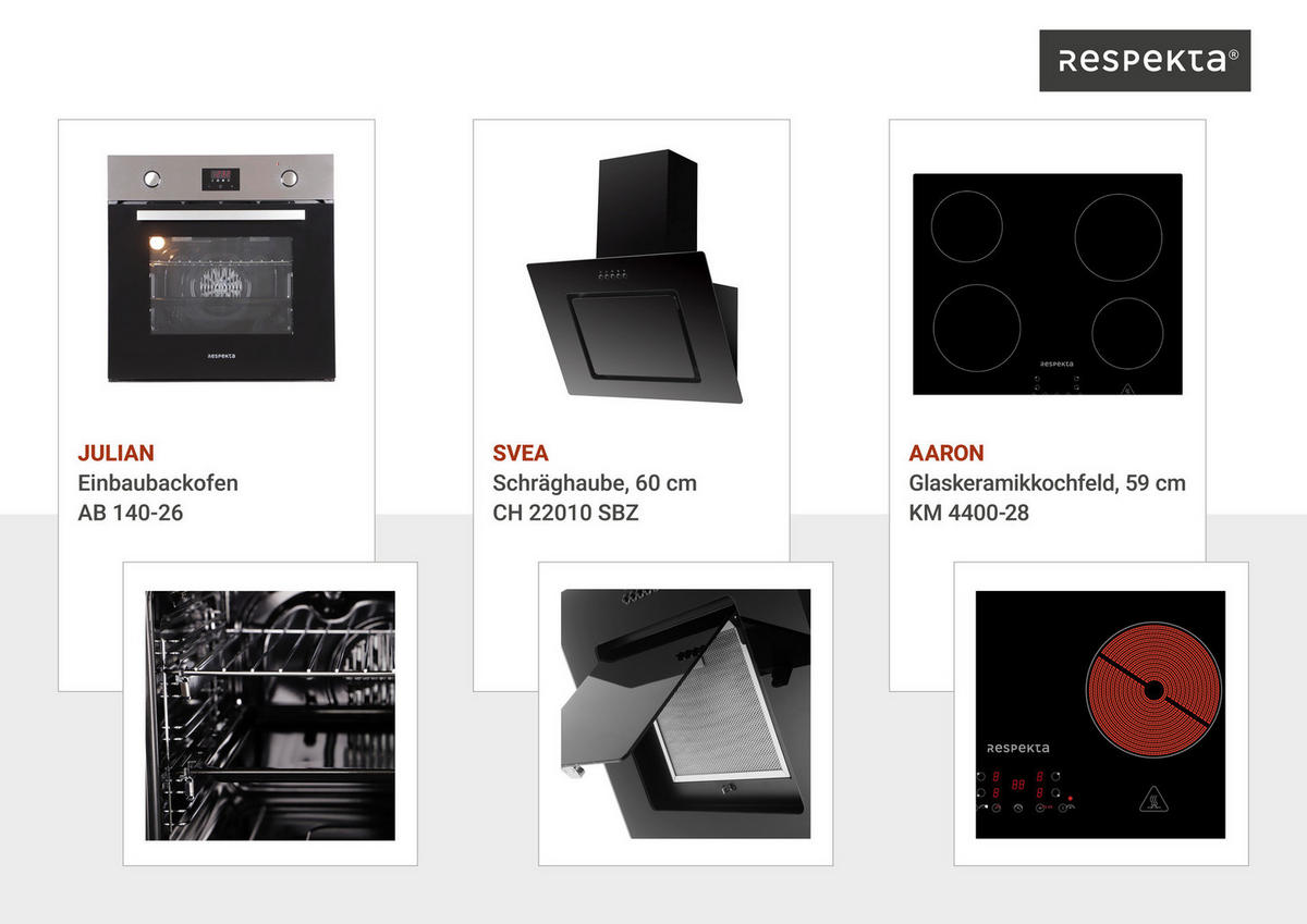 Respekta Inselküche Gabriel grau Hochglanz B/H/T: ca. 290x200x60 cm Gabriel - Eiche/weiß (290,00/200,00/60,00cm) - Respekta