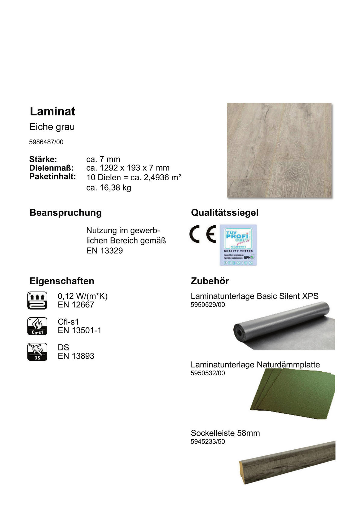 EGGER Laminatboden Eiche grau ca. 2,4936 m² im Paket  B/L: ca. 19,3x129,2 cm pro Paket Eiche grau ca. 2,4936 m² im Paket - grau (19,30/129,20cm) - EGGER
