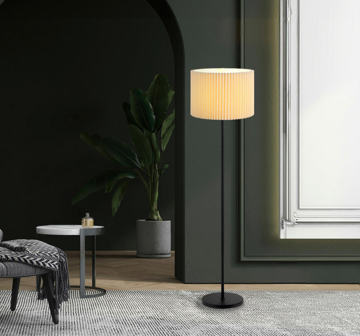 GLOBO Stehleuchte natur mattschwarz Metall Textil H/D: ca. 152x38 cm E27 1 Brennstellen PAGE - natur/mattschwarz (38,00/152,00cm) - GLOBO