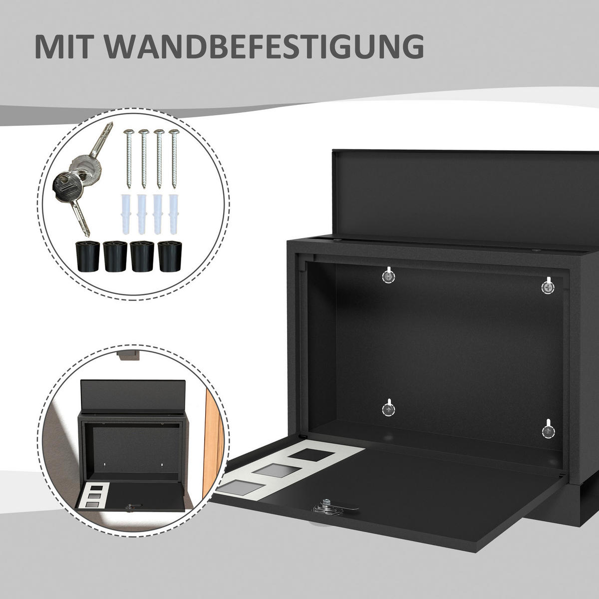 HOMCOM Briefkasten schwarz B/H/L: ca. 11,5x36,5x29 cm Briefkasten - schwarz (29,00/11,50/36,50cm) - HOMCOM
