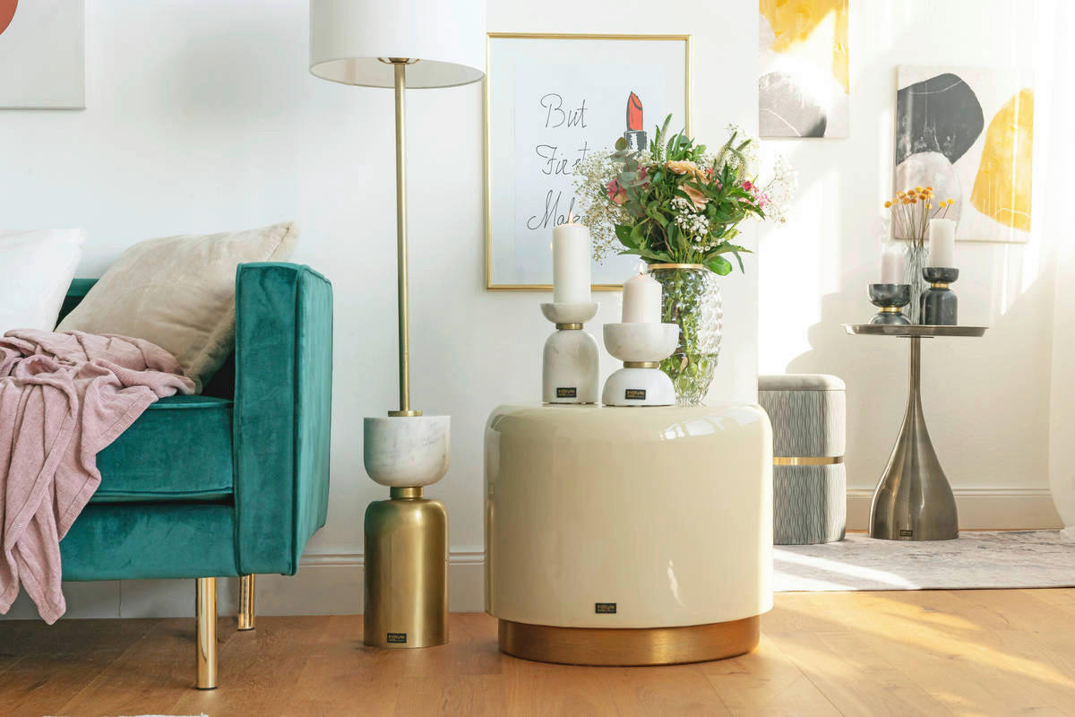 360 Living Hocker Artisse 251 elfenbein gold Metall H/D: ca. 43x51,5 cm Artisse 251 - gold/elfenbein (51,50/43,00cm) - 360 Living