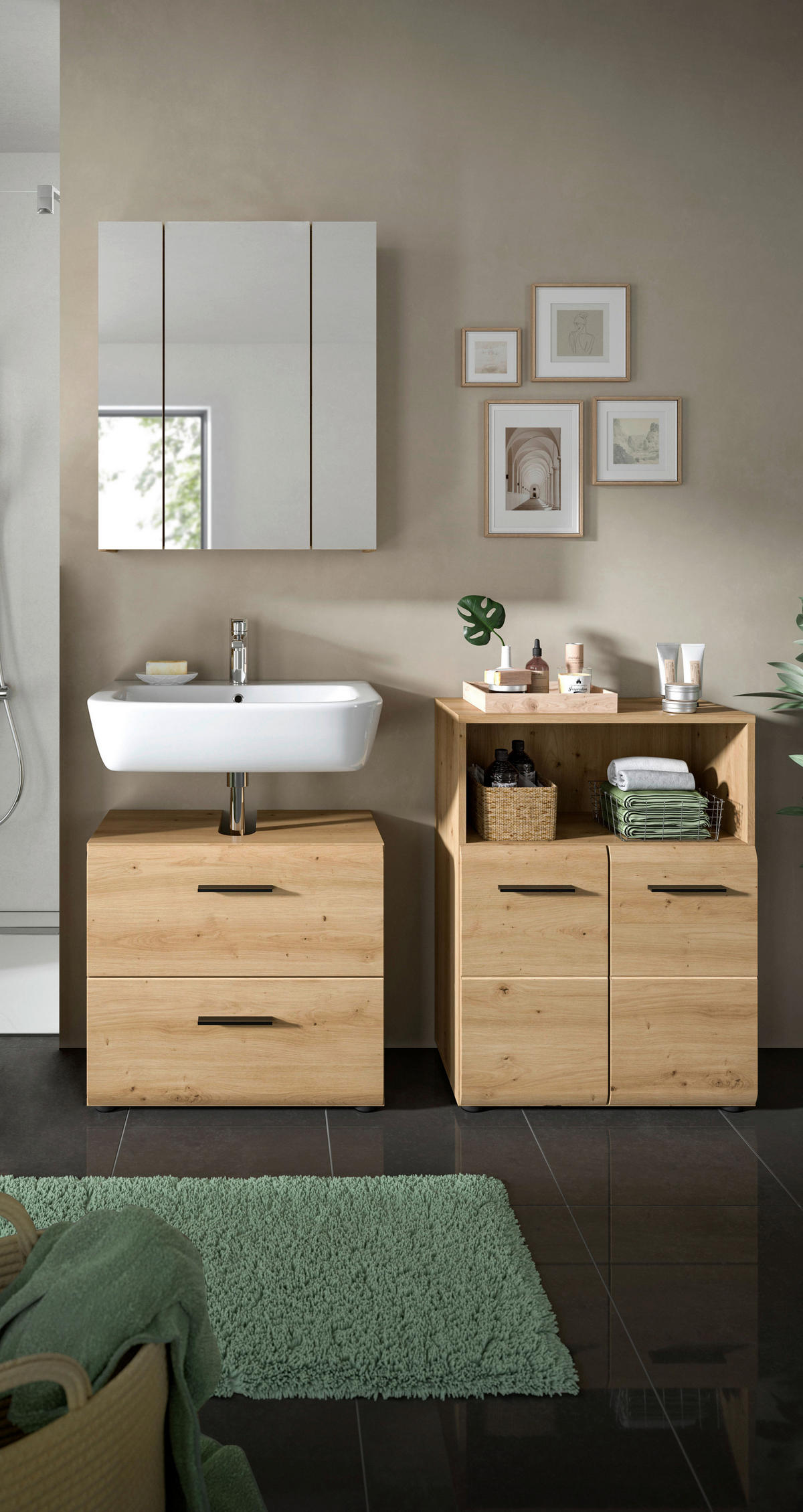 Badezimmer-Set Ice Artisan Oak Nachbildung B/H/T: ca. 135x185x30 cm Ice - (135,00/185,00/30,00cm) - xonox.home