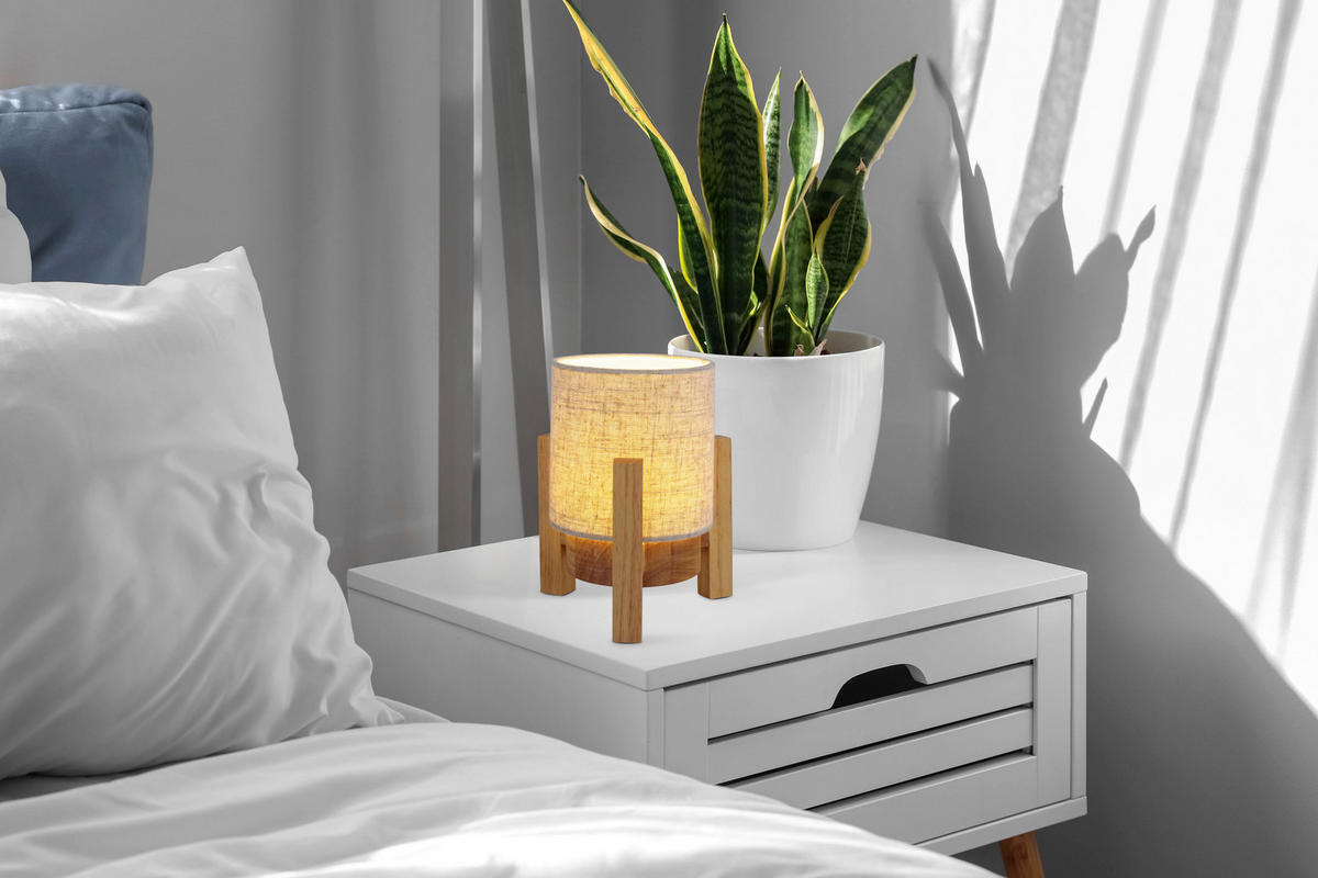 Näve Leuchten Tischleuchte 5305027 natur Textil Holz B/H/T: ca. 16,2x19x16,2 cm null 1 Brennstellen Madita - natur (16,20/19,00/16,20cm) - Näve Leuchten