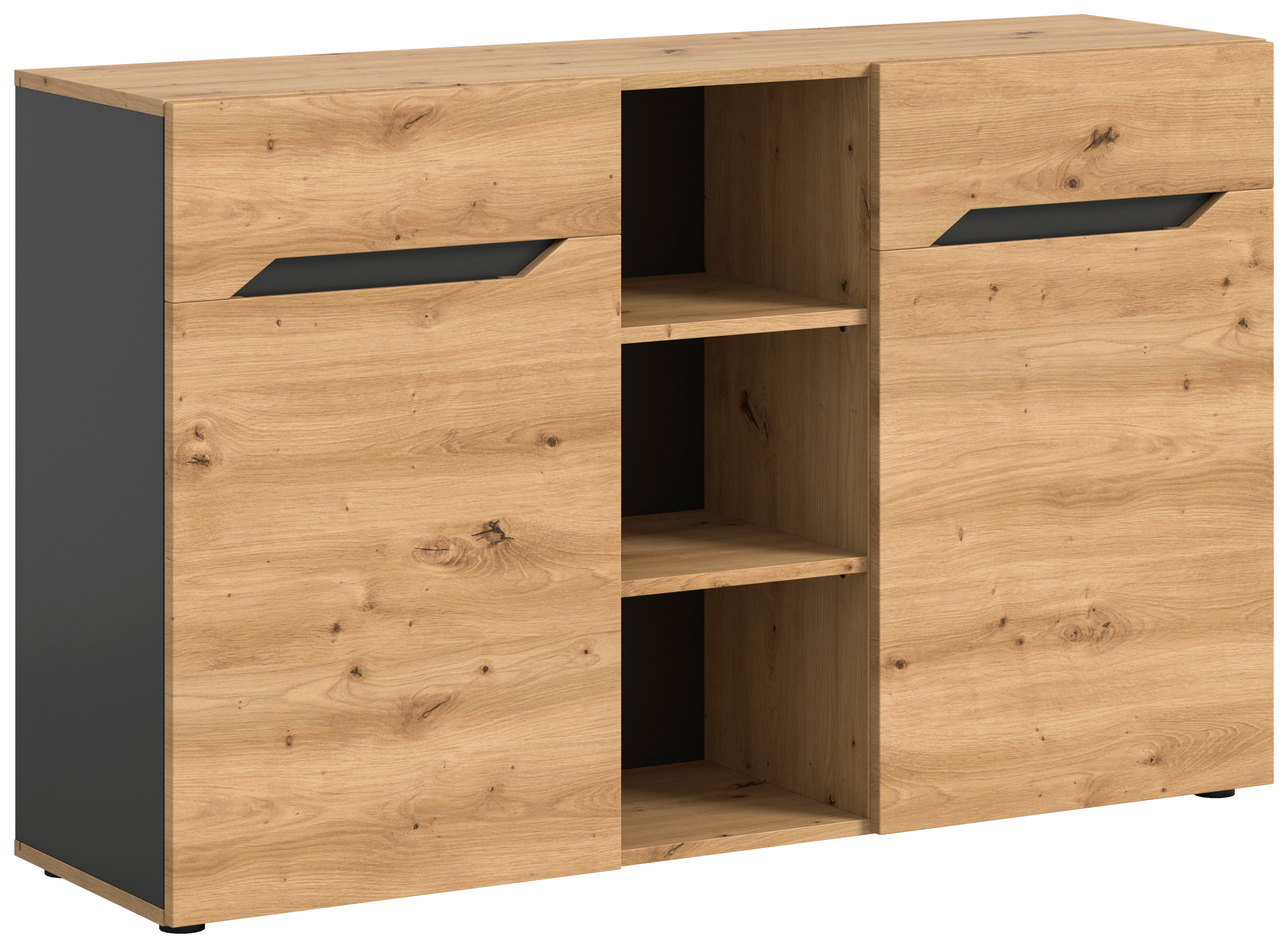 Sideboard Caserta basaltgrau Nachbildung Artisan Oak Nachbildung B/H/T: ca. 130x81x37 cm Caserta - basaltgrau (130,00/81,00/37,00cm) - xonox.home