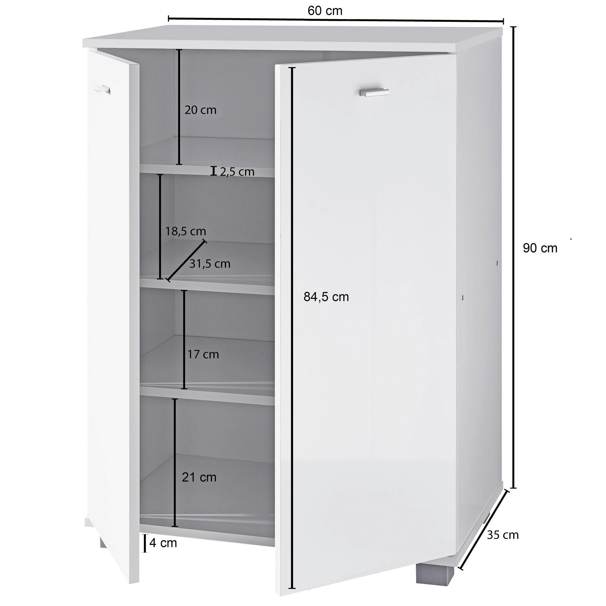 Schuhschrank weiß B/H/T: ca. 60x90x35 cm Schuhschrank NIMES - weiß (60,00/90,00/35,00cm) - Wohnling
