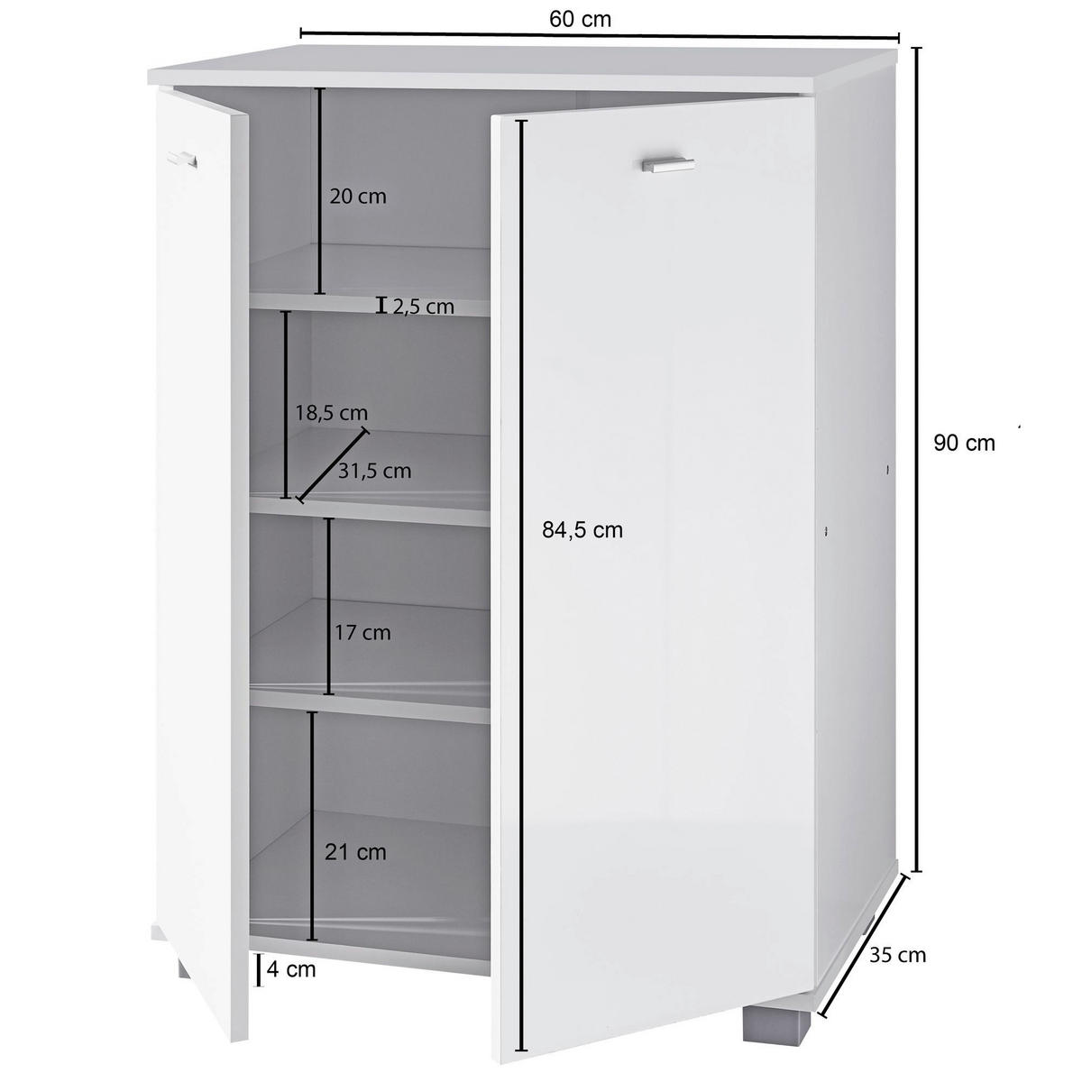 Schuhschrank weiß B/H/T: ca. 60x90x35 cm Schuhschrank NIMES - weiß (60,00/90,00/35,00cm) - Wohnling