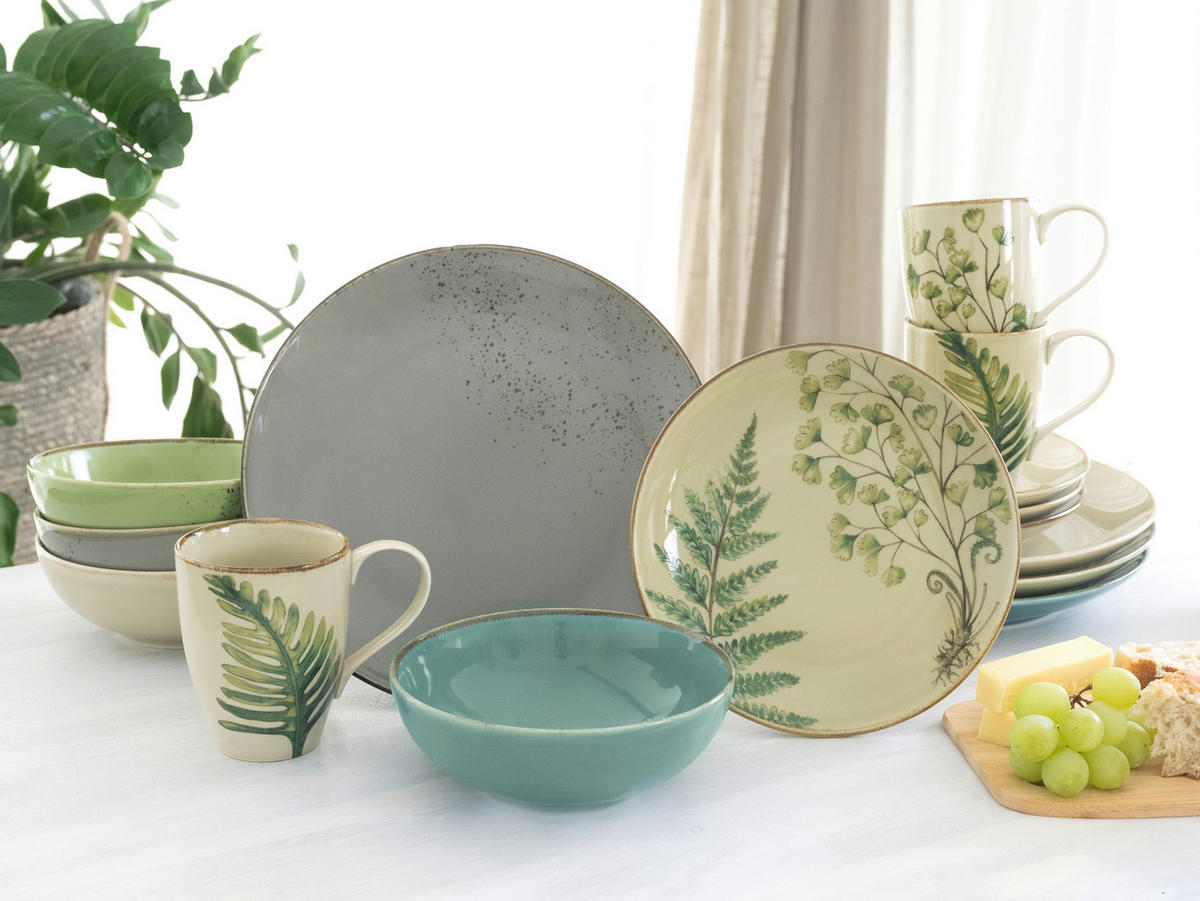 CreaTable Kombiservice Nature Collection Botanica grün Keramik 16 tlg. Nature Collection Botanica - grün - CreaTable
