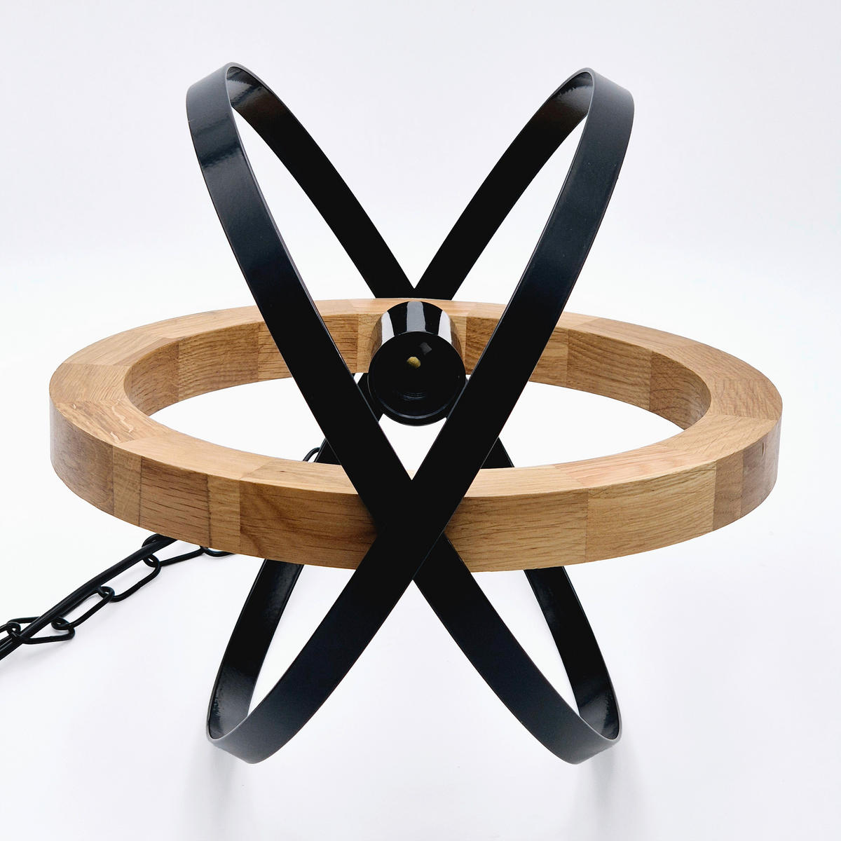Lamkur Hängeleuchte Eiche schwarz Holz Stahl B/H/L: ca. 31x105x31 cm E27 1 Brennstellen ONDA - Eiche/schwarz (31,00/31,00/105,00cm) - Lamkur