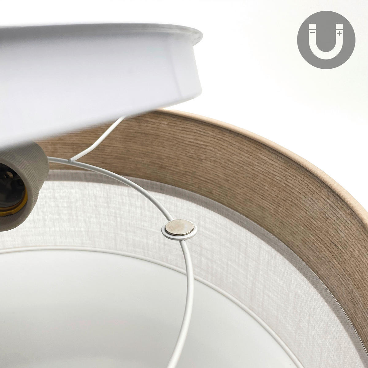 Lamkur Deckenleuchte weiß Eiche PVC Holz B/H/L: ca. 35x15x35 cm E27 1 Brennstellen Dafne - Eiche/weiß (35,00/35,00/15,00cm) - Lamkur