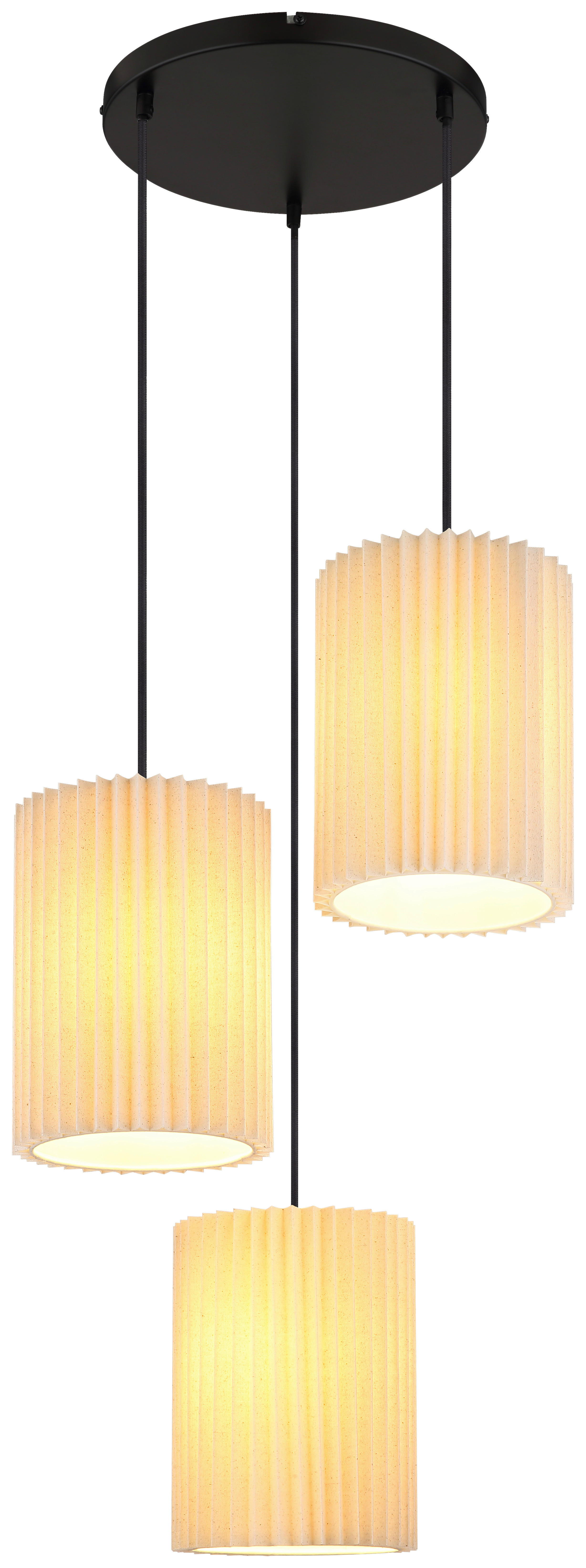 GLOBO Hängeleuchte natur mattschwarz schwarz Metall Textil H/D: ca. 120x46 cm E27 3 Brennstellen PAGE - natur/schwarz (46,00/120,00cm) - GLOBO