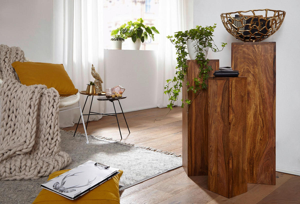 Beistelltisch 3er-Set. natur Echtholz 3er-Set. - natur - Wohnling