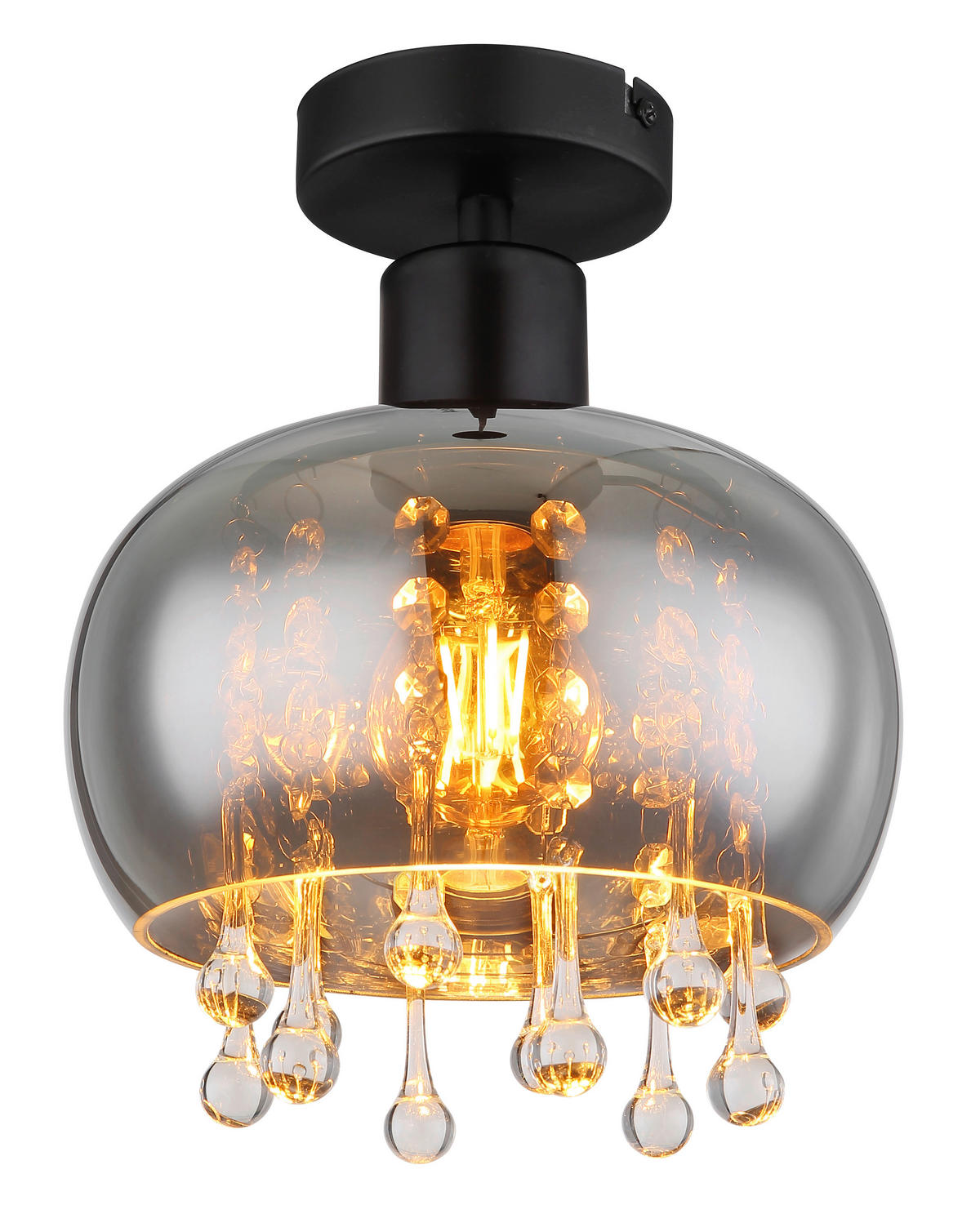 GLOBO Deckenleuchte klar schwarz Glas Metall H/D: ca. 25x21 cm E27 1 Brennstellen CORRY - klar/schwarz (21,00/25,00cm) - GLOBO