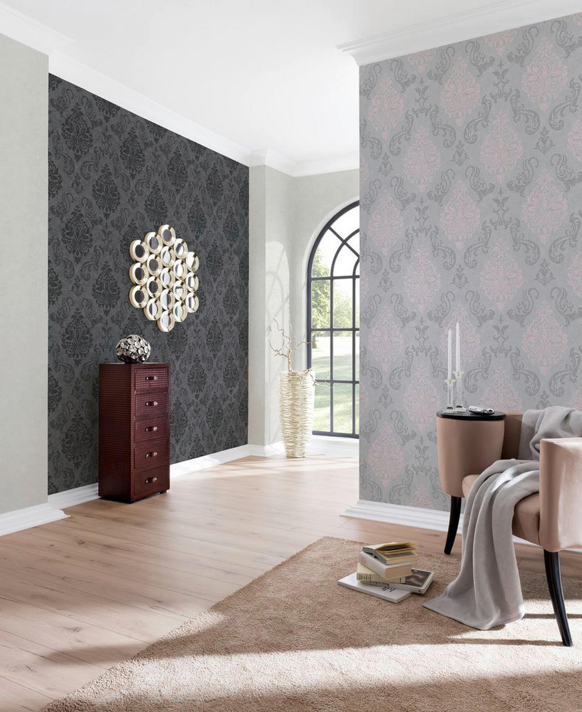 Vliestapete Ornament grau rosa B/L: ca. 53x1005 cm Vliestapete_95372-6 - rosa/grau (53,00/1005,00cm)