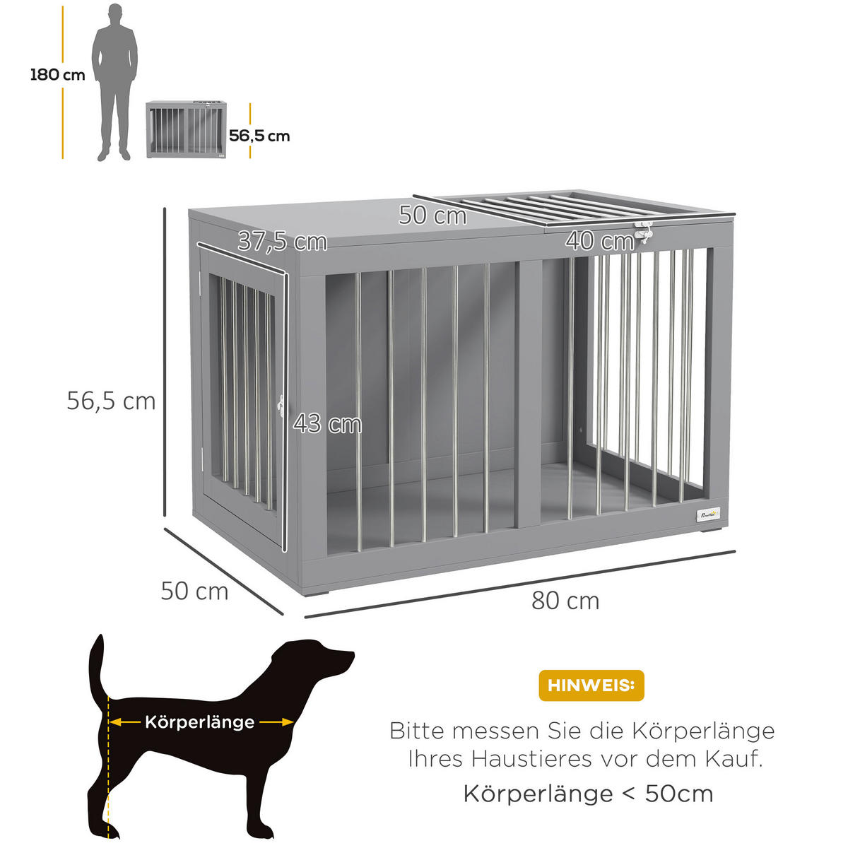 PawHut Hunde-Zubehör grau Edelstahl B/H/L: ca. 50x80x56,5 cm Hundekäfig - grau (56,50/50,00/80,00cm) - PawHut